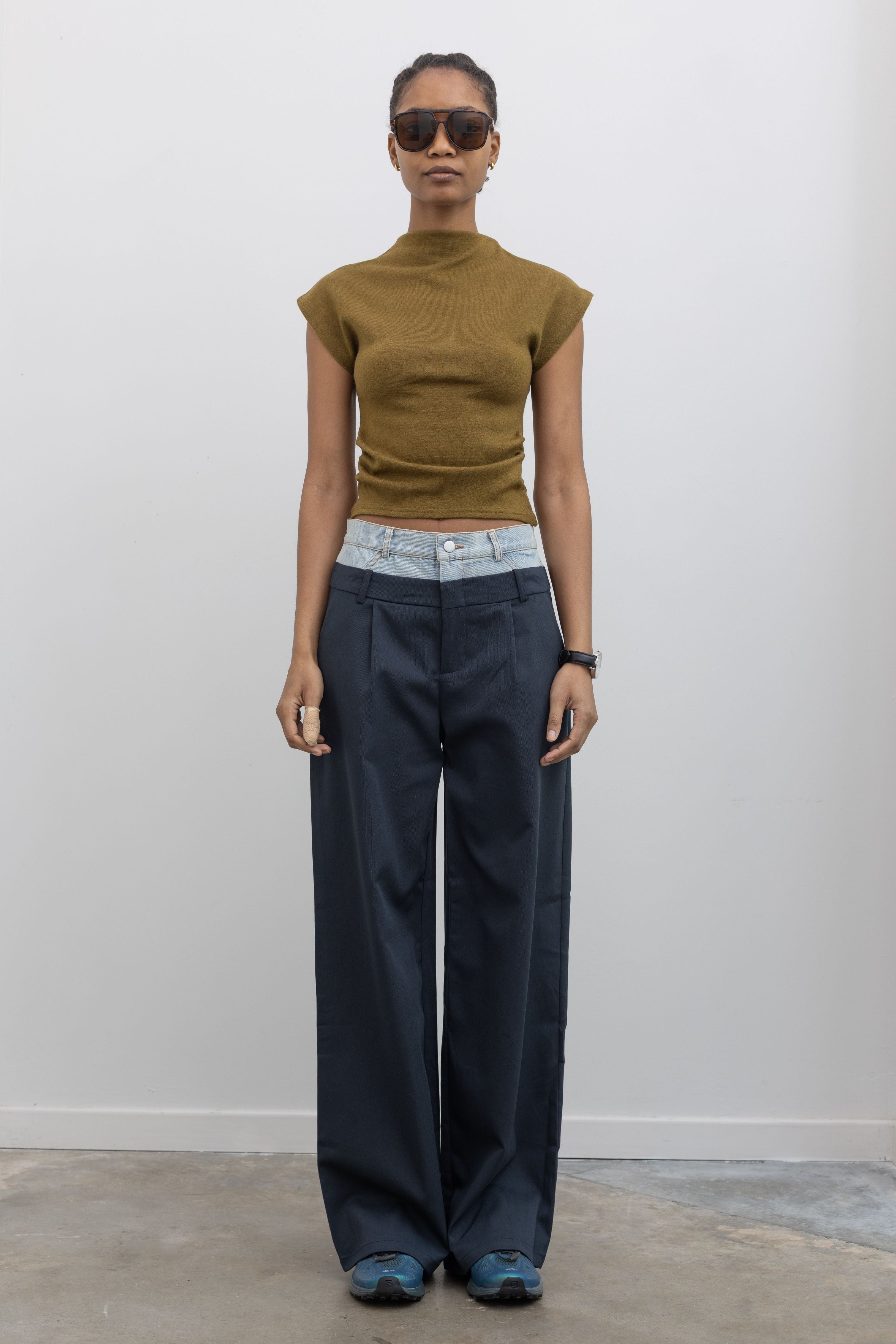 Navy Denim Waistband Layered Trousers – alas eius