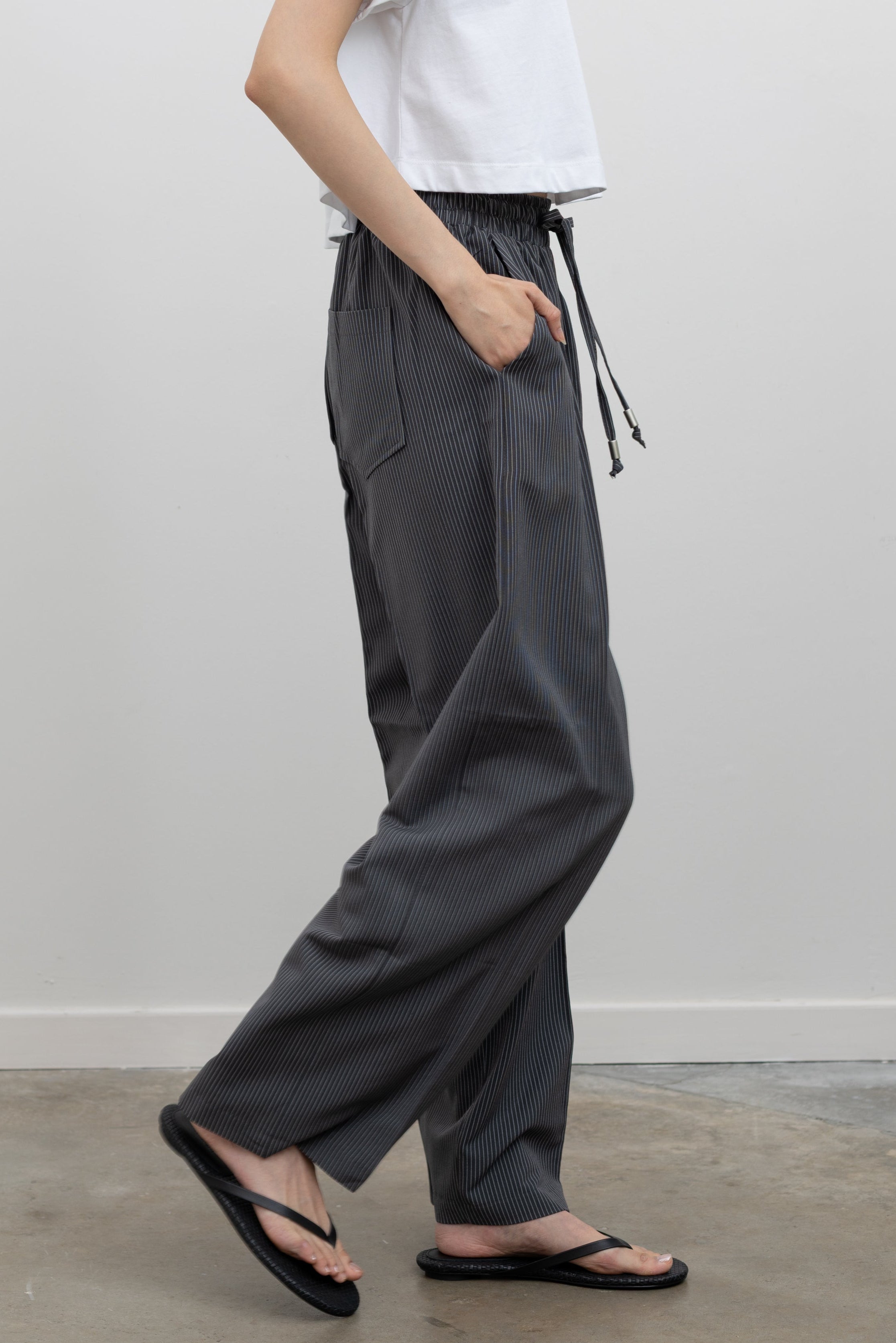 Charcoal Pinstripe Wide Leg Drawstring Pants – alas eius