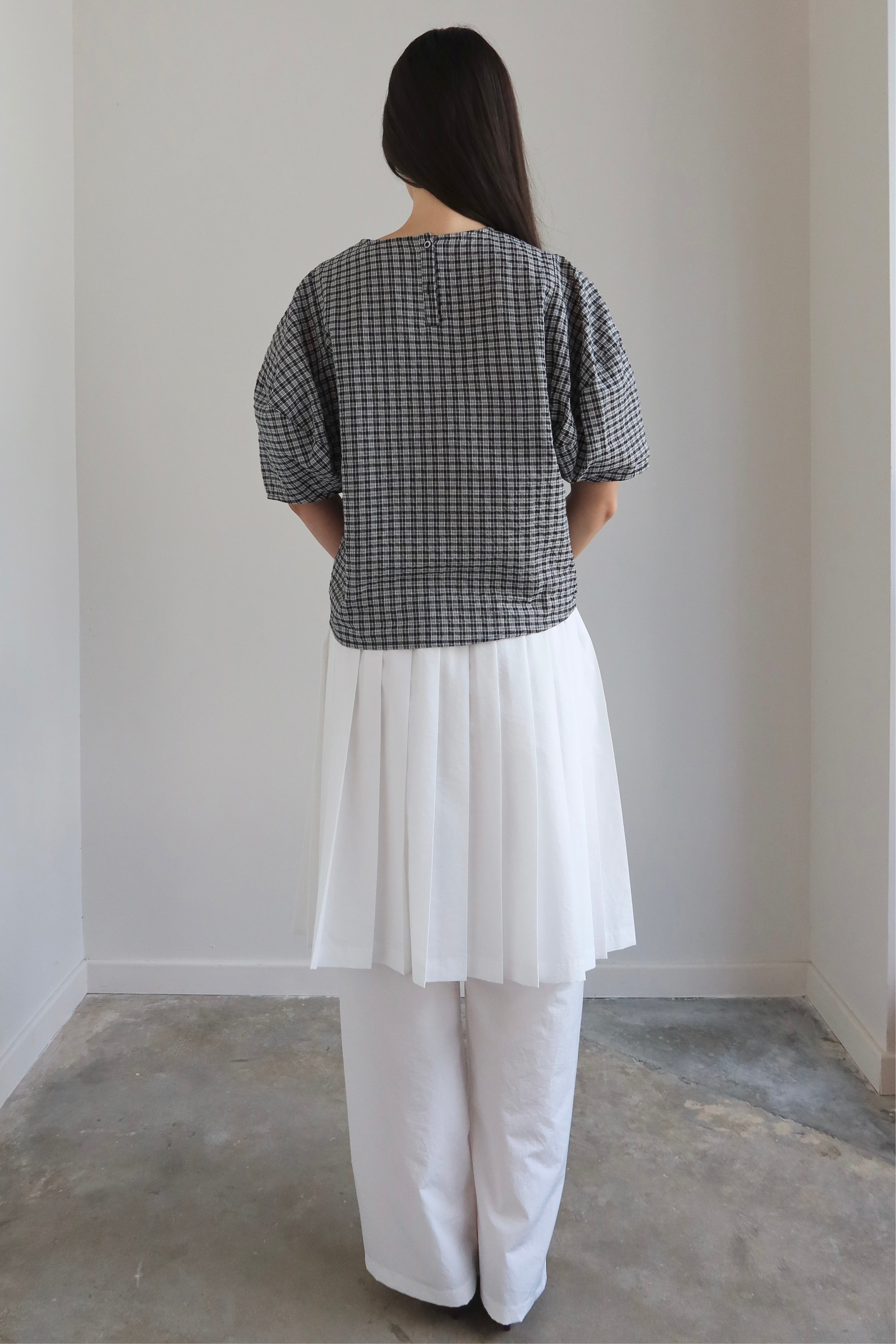 White Cotton Accordion Layered Skirt Pants