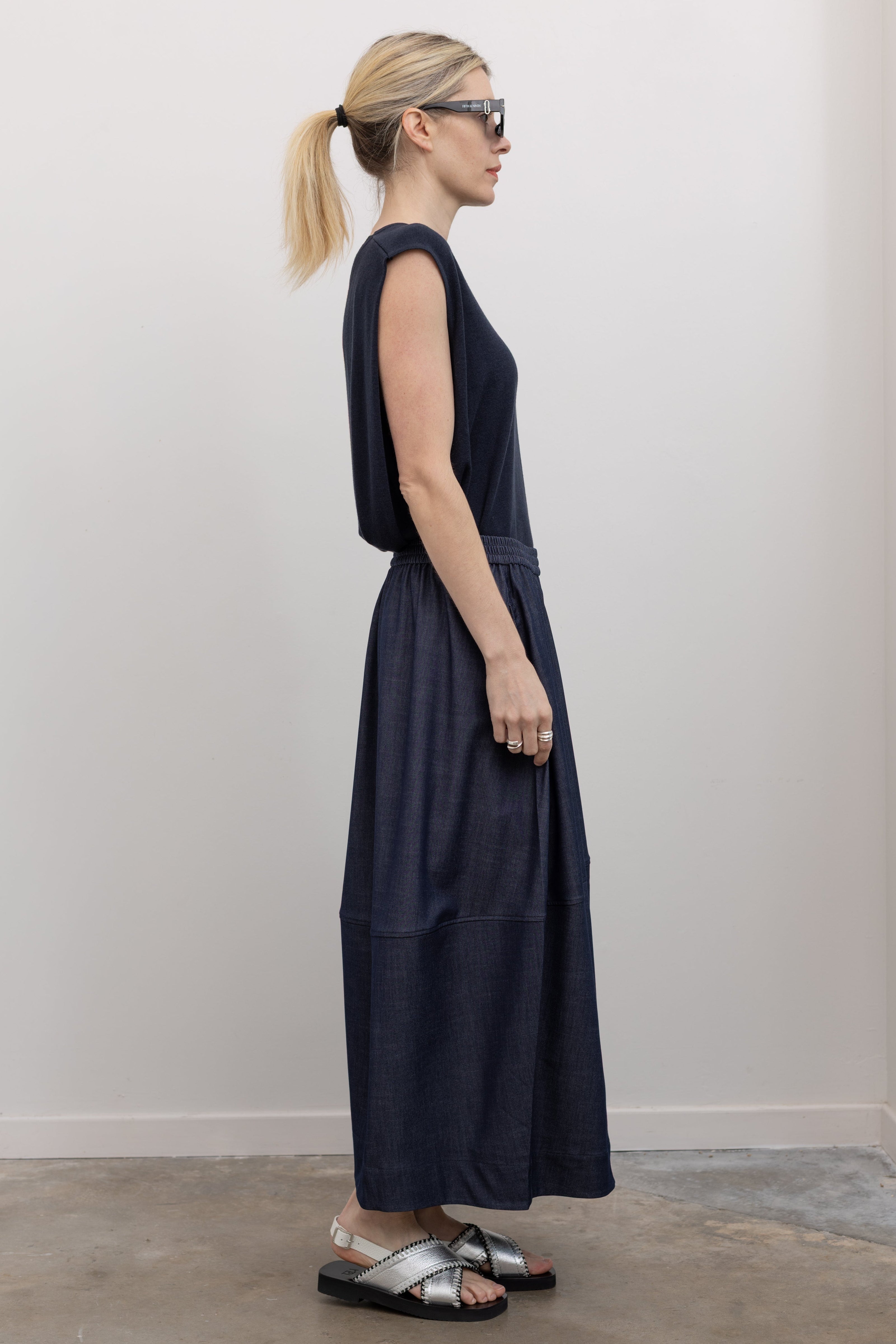 Denim Balloon Midi Skirt – alas eius