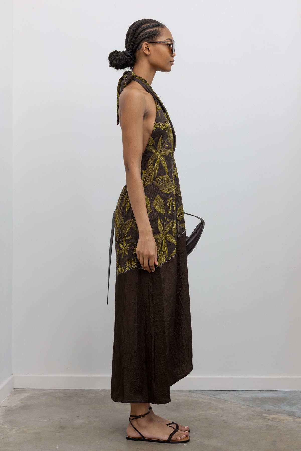 Olive Green and Choco Print Halter Neck Midi Dress alas eius Olive Green and Choco Print Halter Neck Midi Dress alas eius