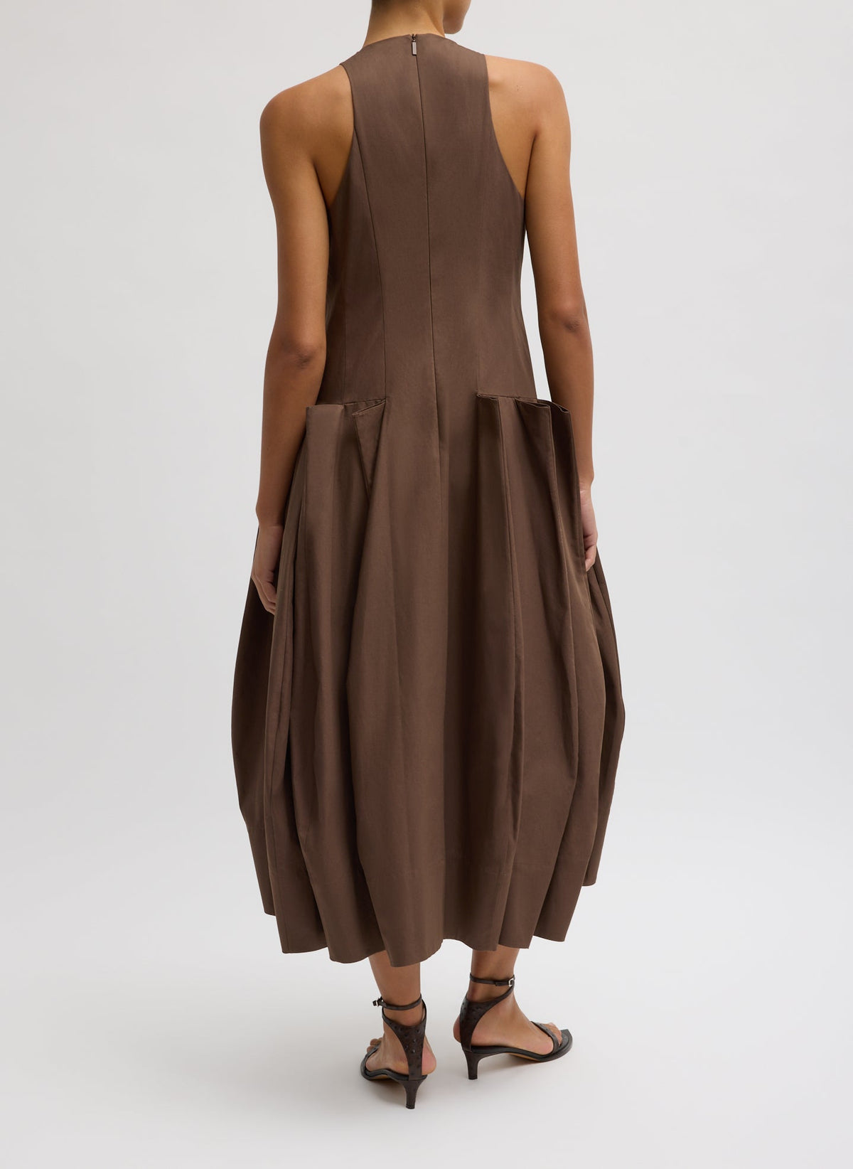 brown poplin dress High Neck Maxi - Safari adding a touch of tailored elegance Brown Compact Eco Poplin Pinched