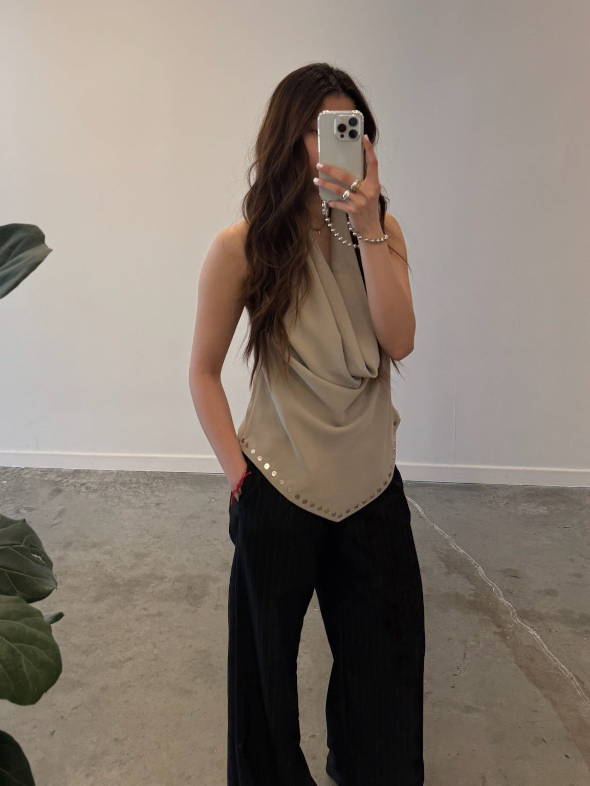 Beige Studded Halter Neck Top