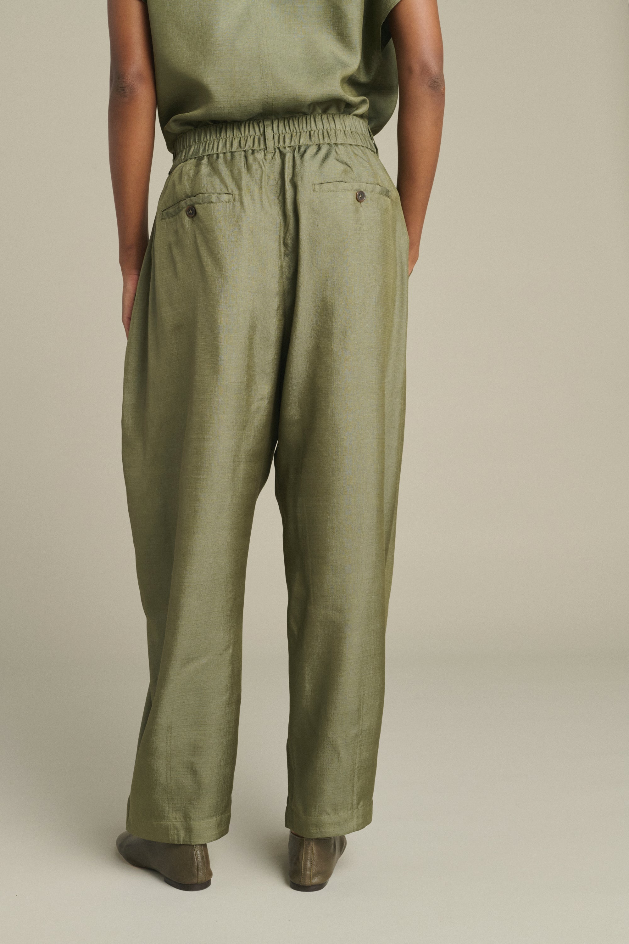 Green Vernon Wide Leg Silk Trousers