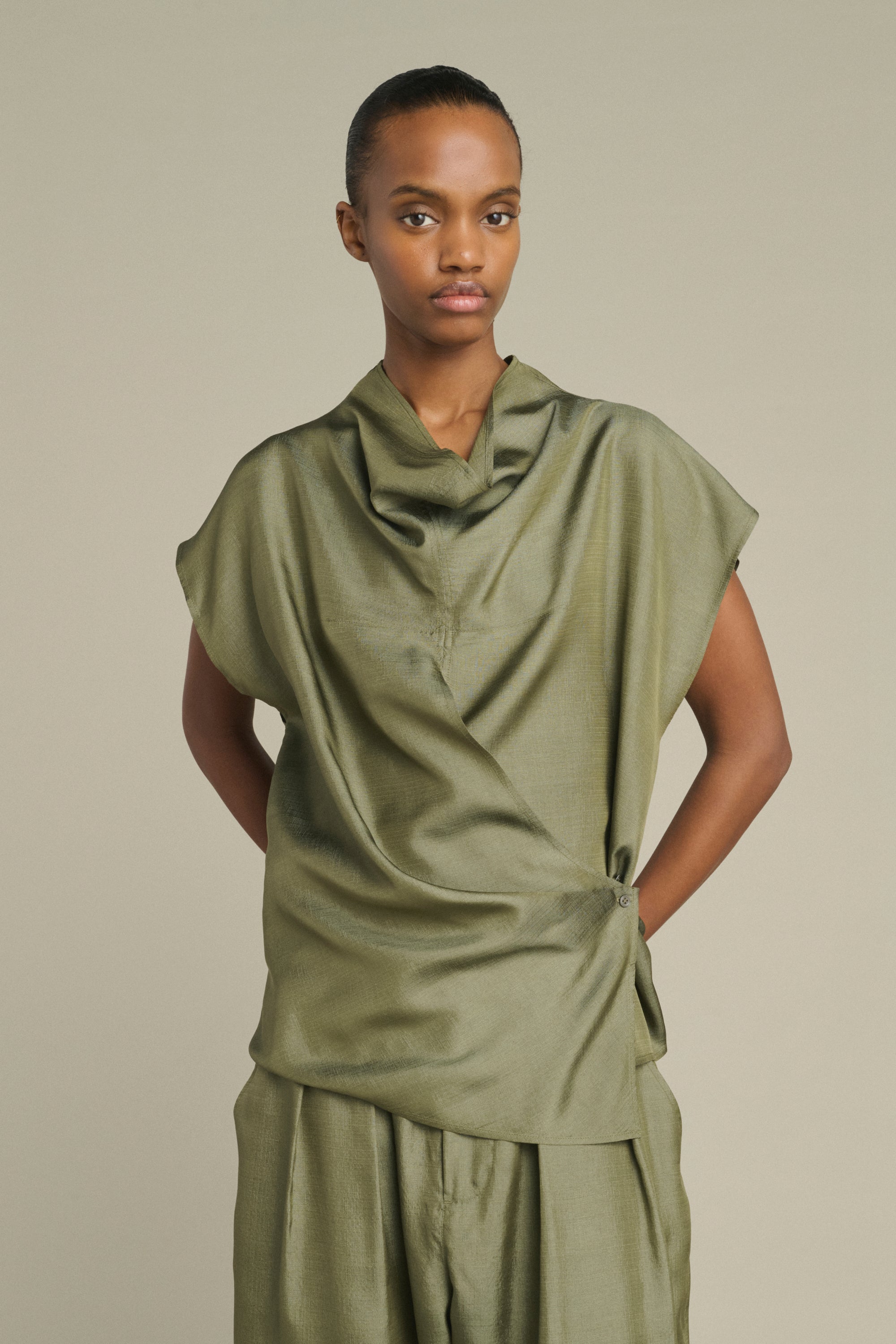 Green Kora Crossover Silk Blouse