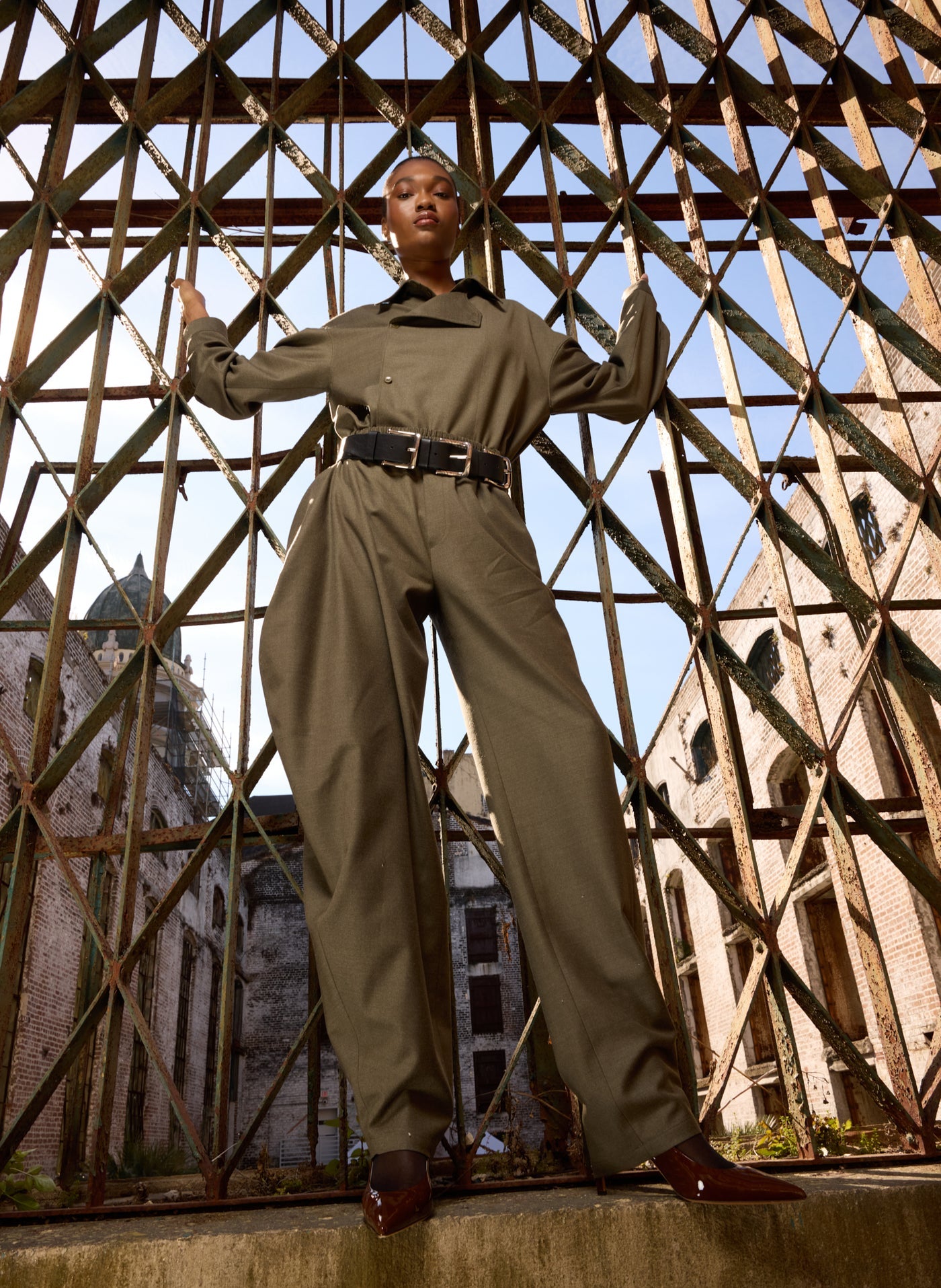 Army Green Cozy Flannel Side Drape Pant