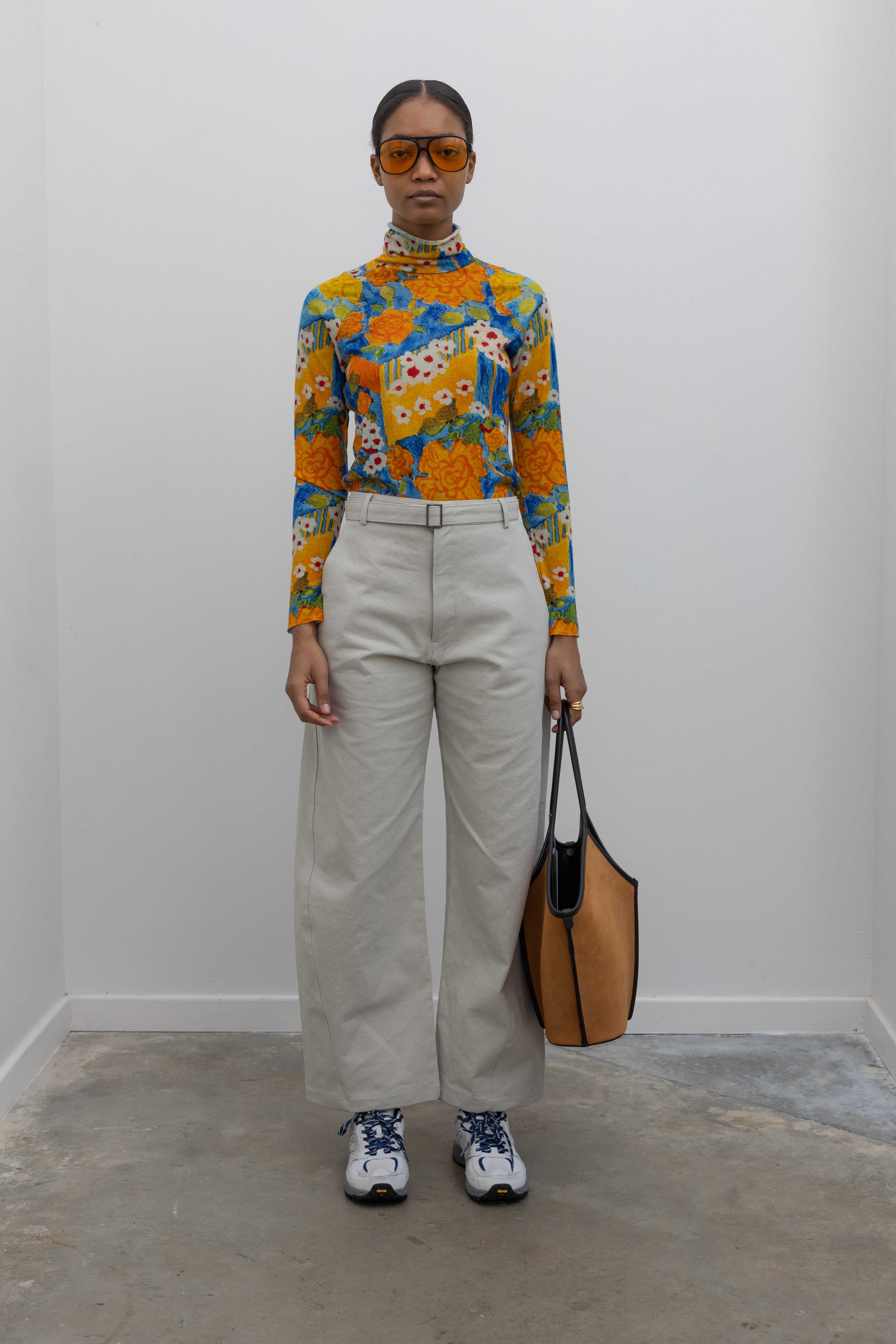 Wool Floral Turtleneck Top