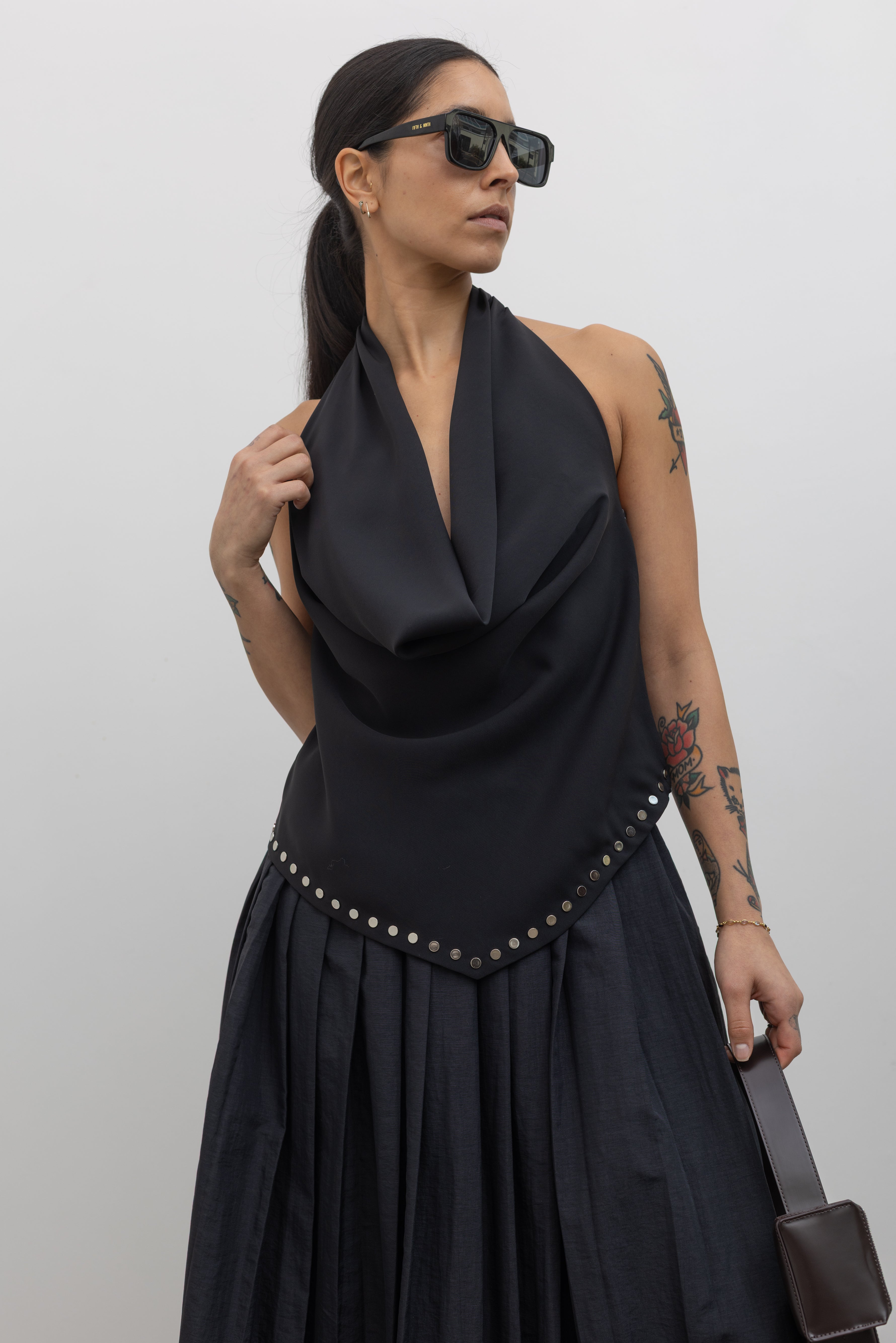 Black Studded Halter Neck Top