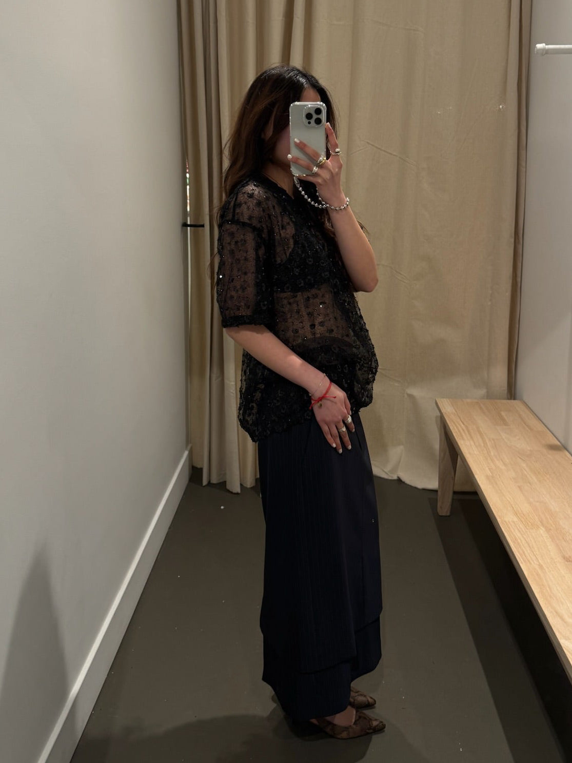 Black Mesh Short Sleeve Floral Sequin Top