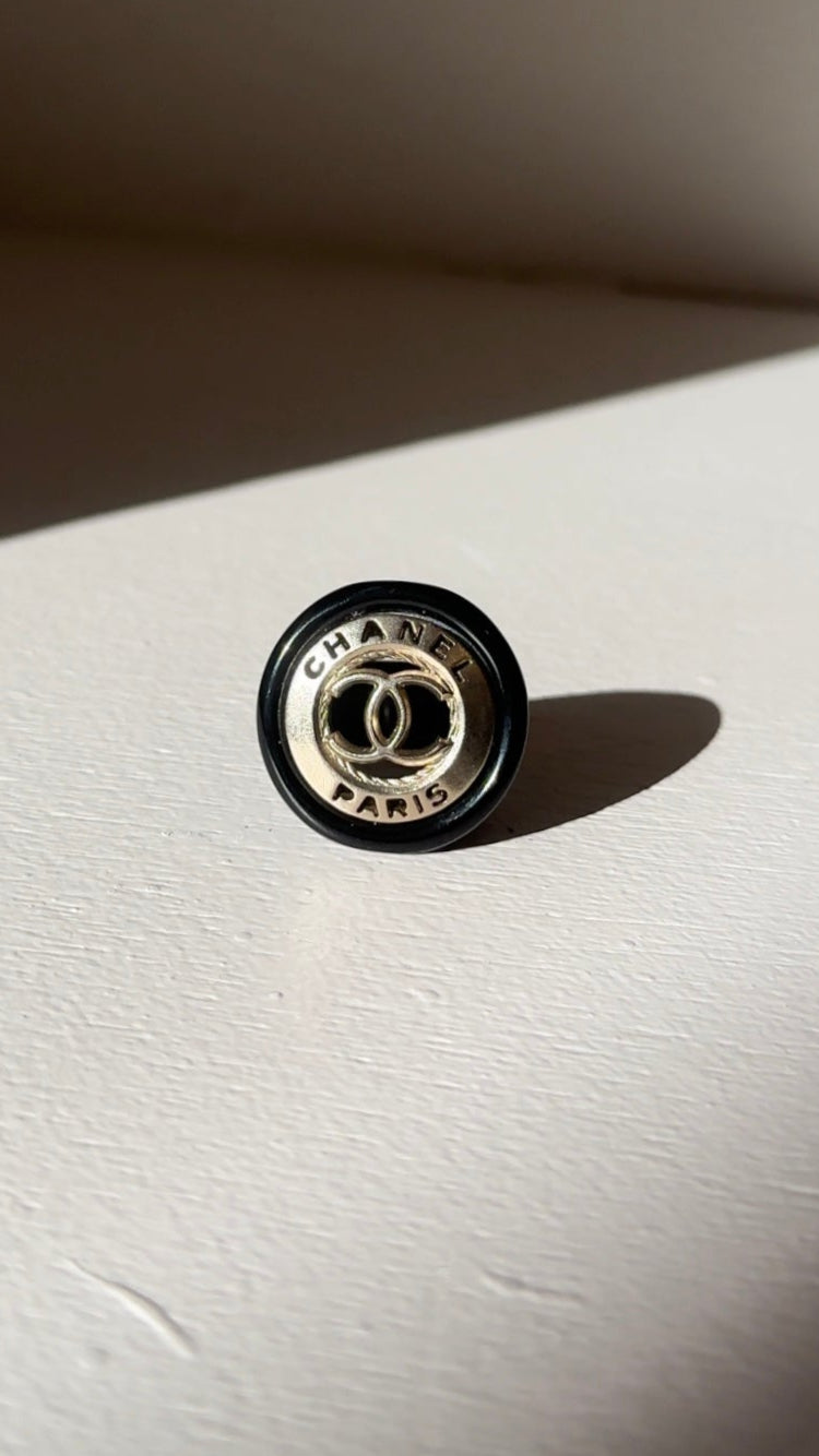 Chanel Black And Silver Logo Ring