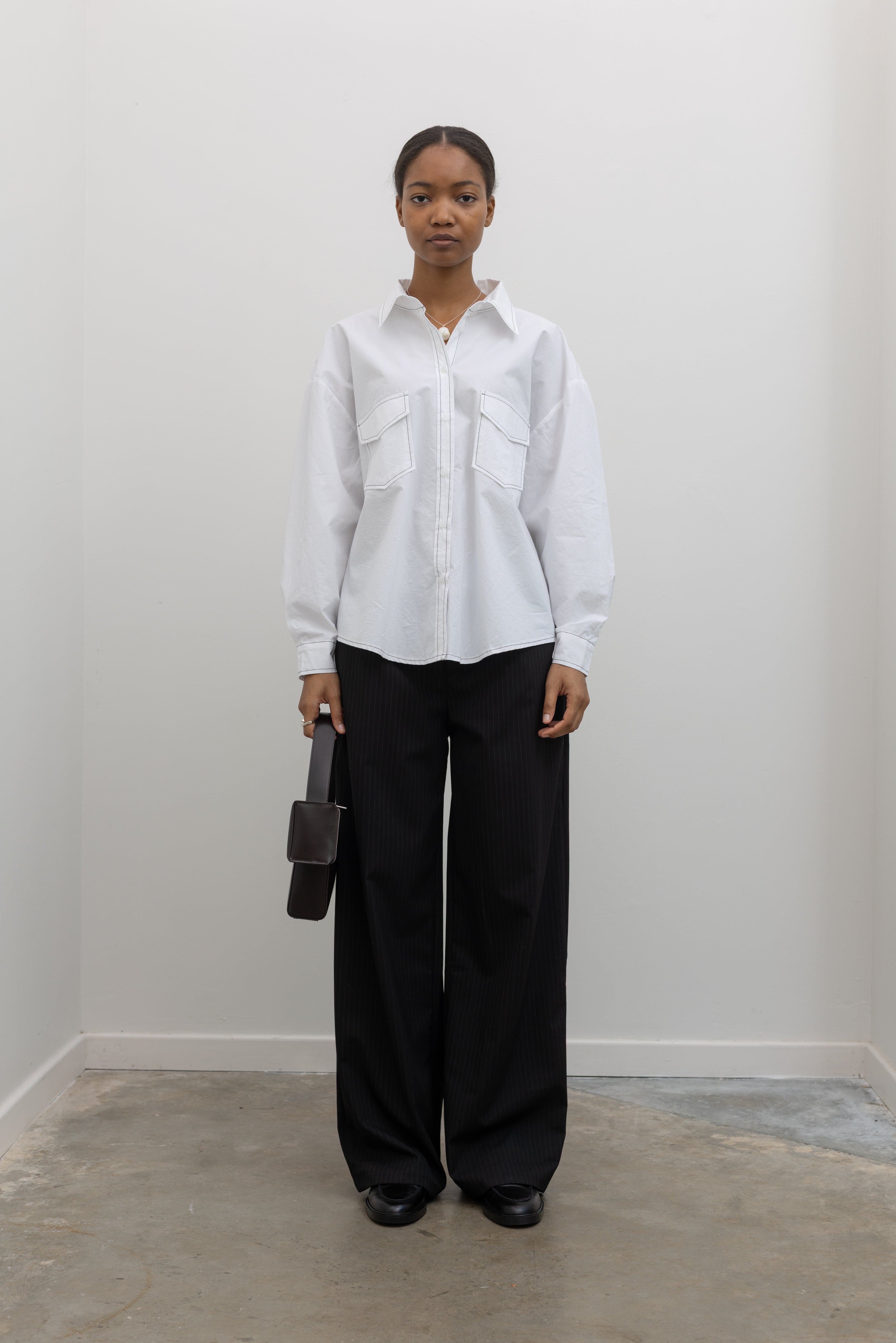 White Contrast Stitch Oversized Button Down