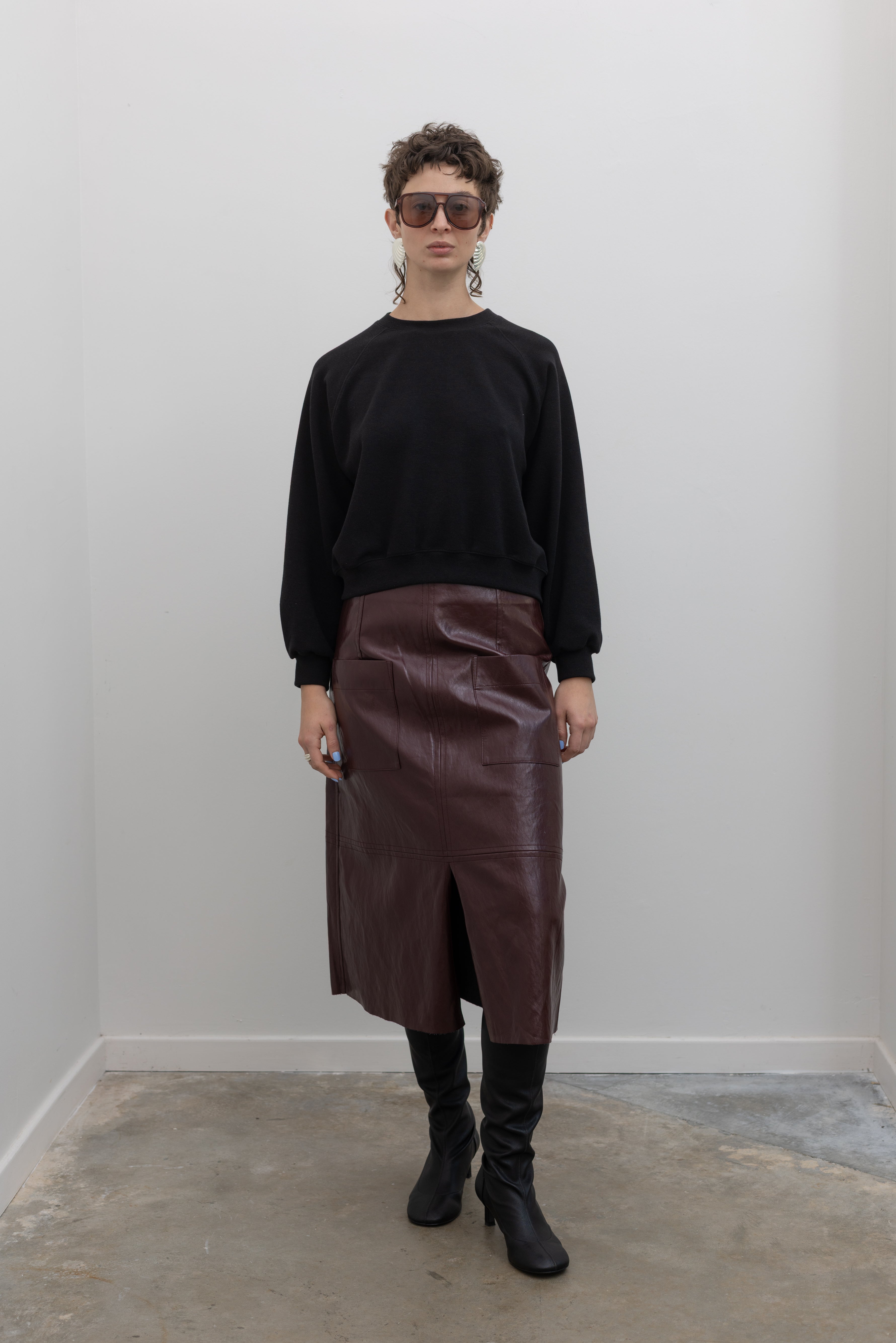 Burgundy Faux Leather Skirt