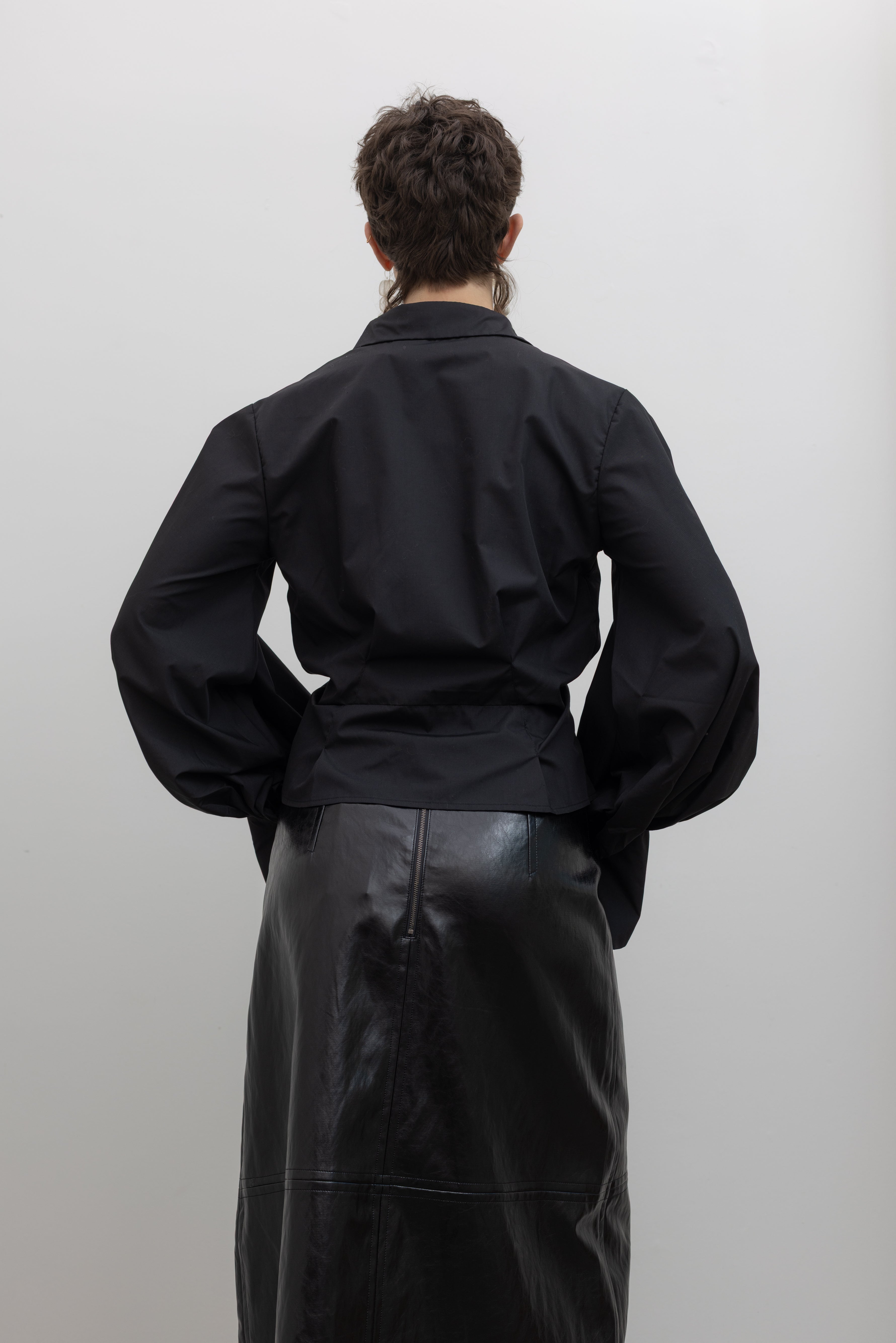 Black Cotton Darted Waist Top