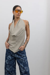 Beige Studded Halter Neck Top