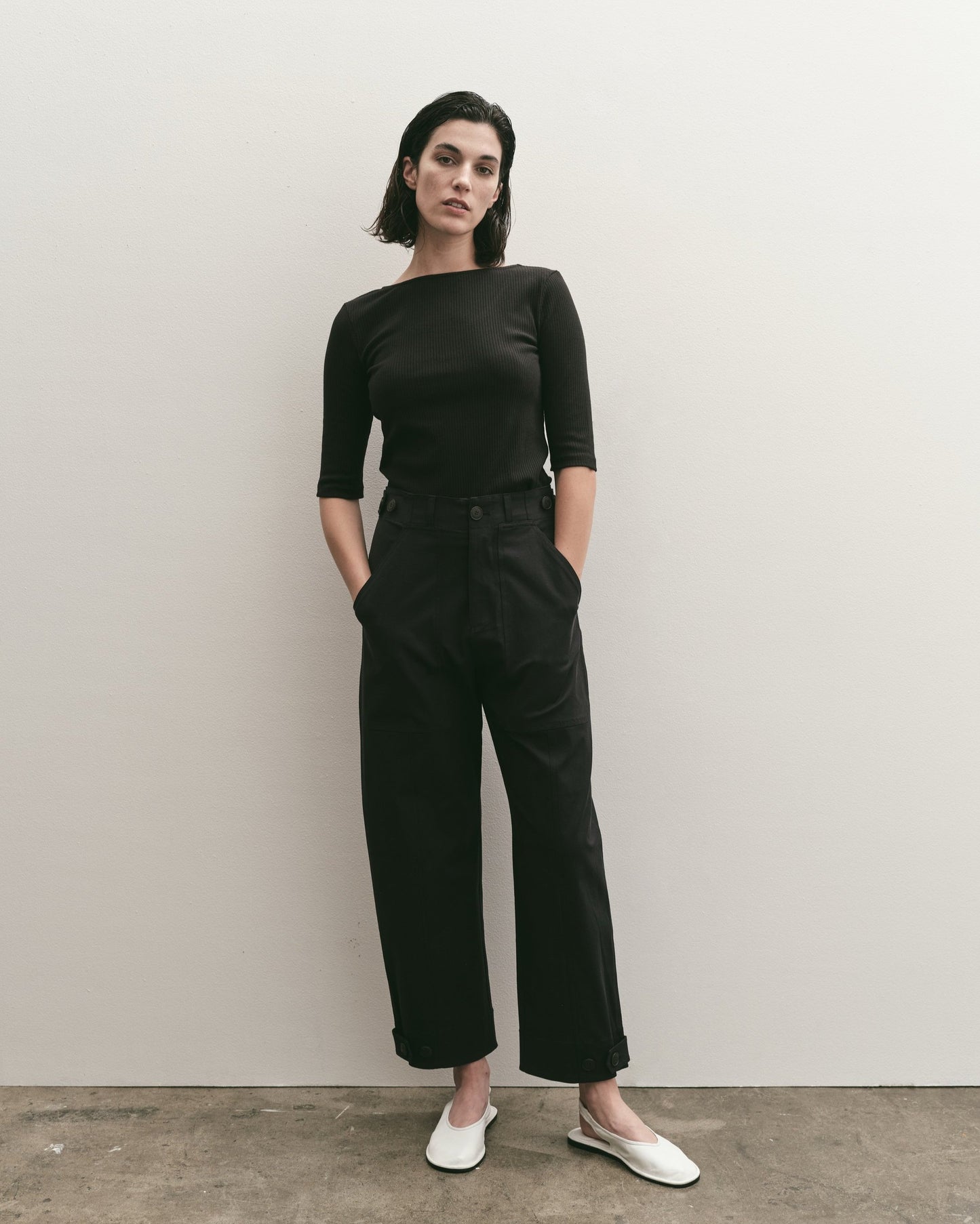 Navy Cropped Workwear Trousers