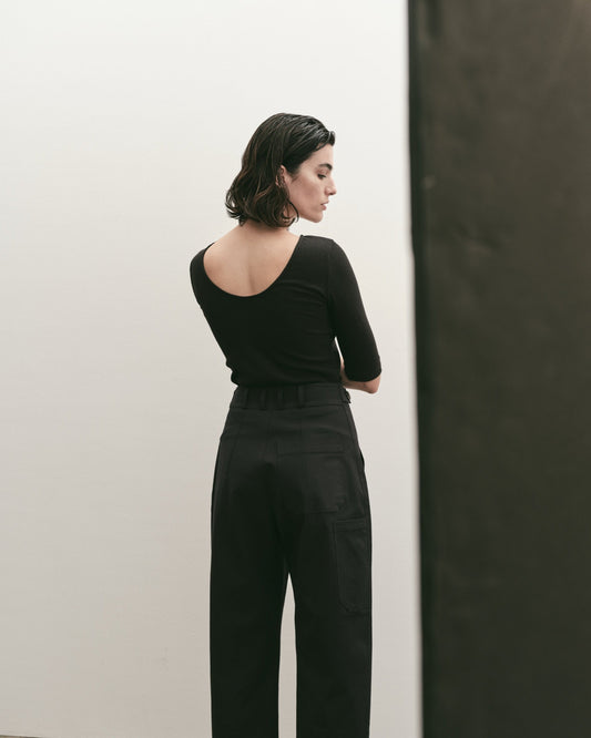 Navy Cropped Workwear Trousers