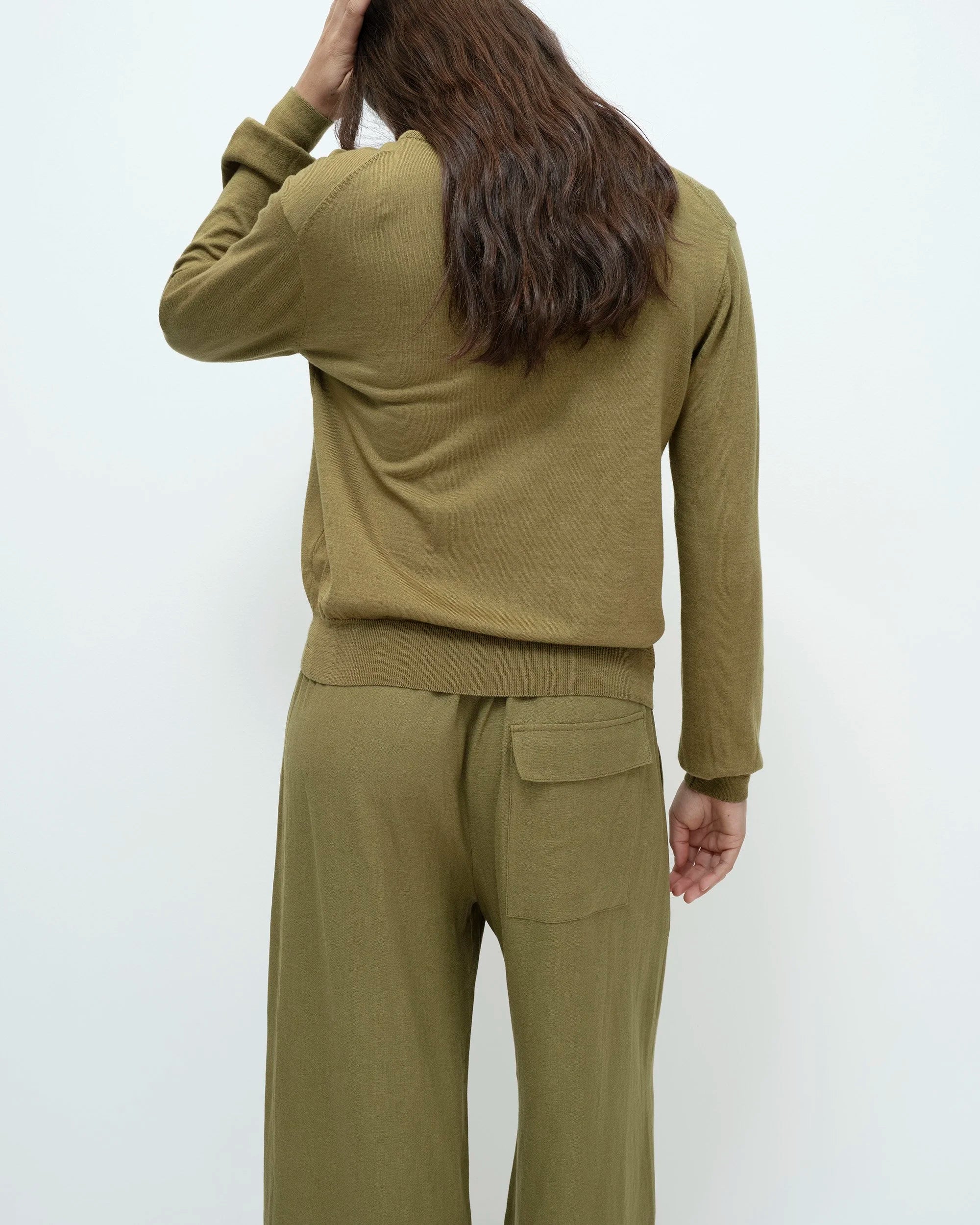 Green Linen Blend Cropped Pants