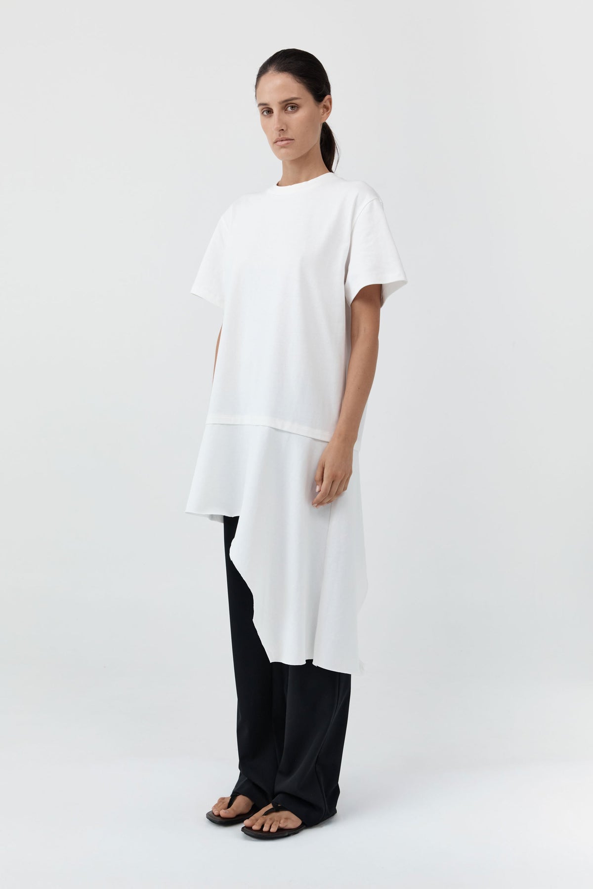 Off White Layered Tee Mini Dress