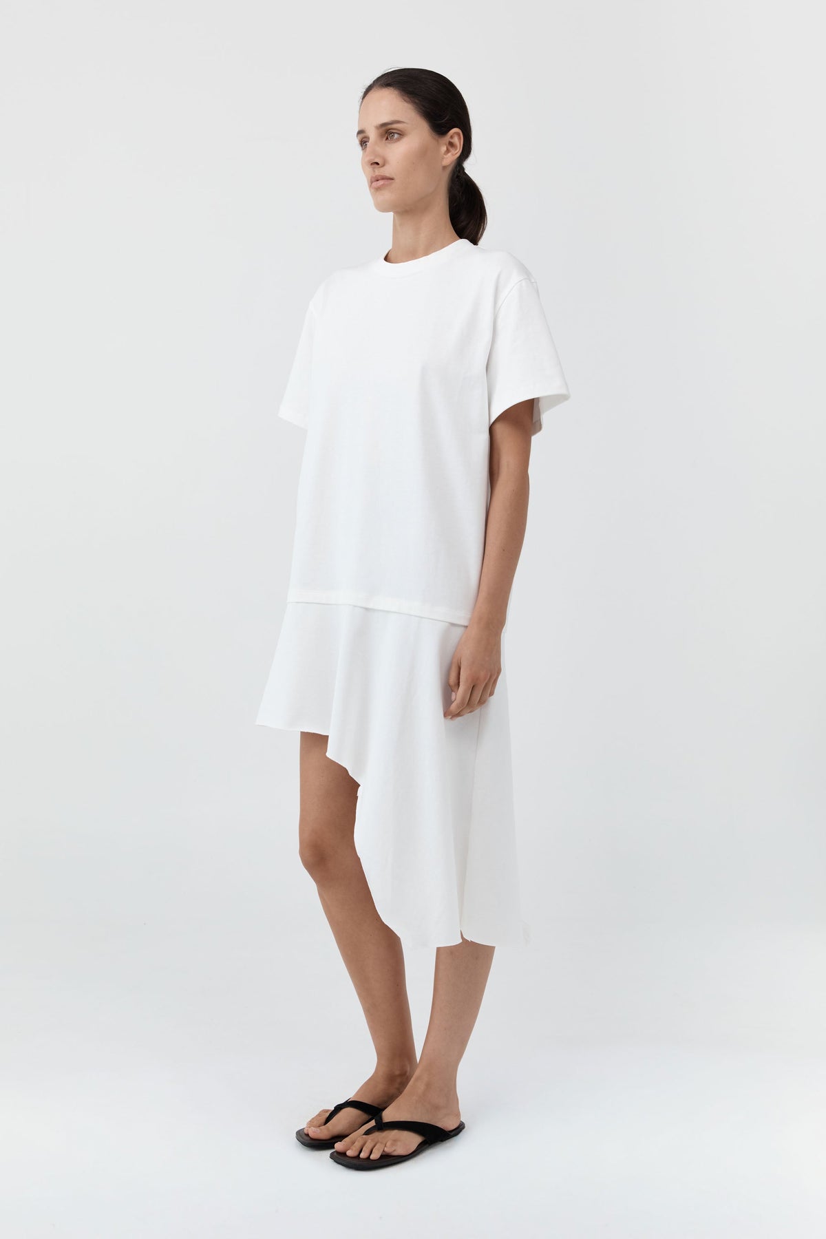 Off White Layered Tee Mini Dress