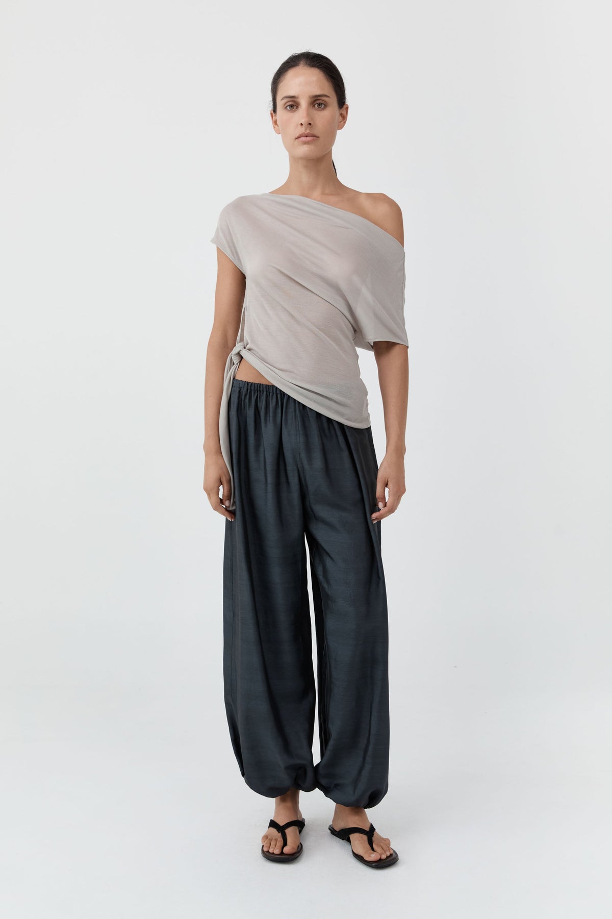 Washed Black Silk Adjustable Balloon Pants