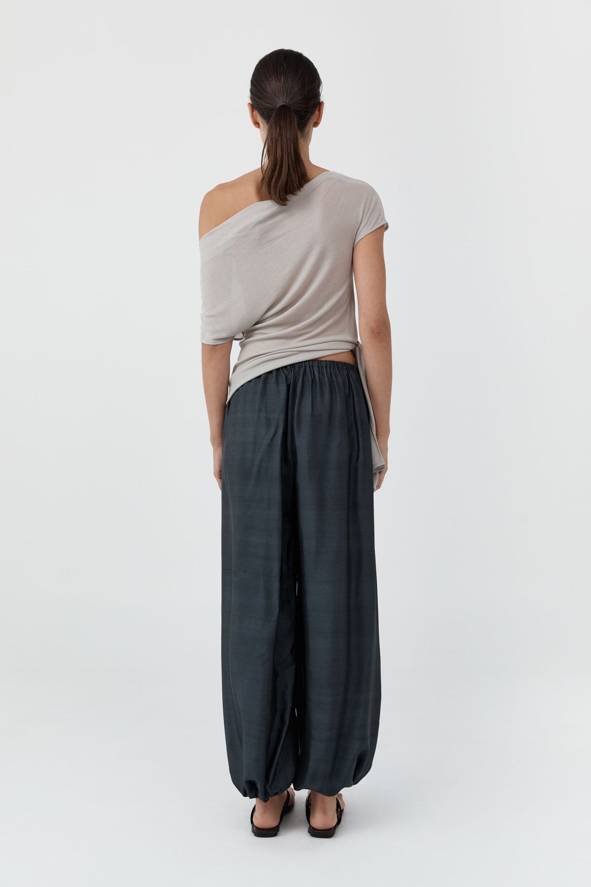 Washed Black Silk Adjustable Balloon Pants