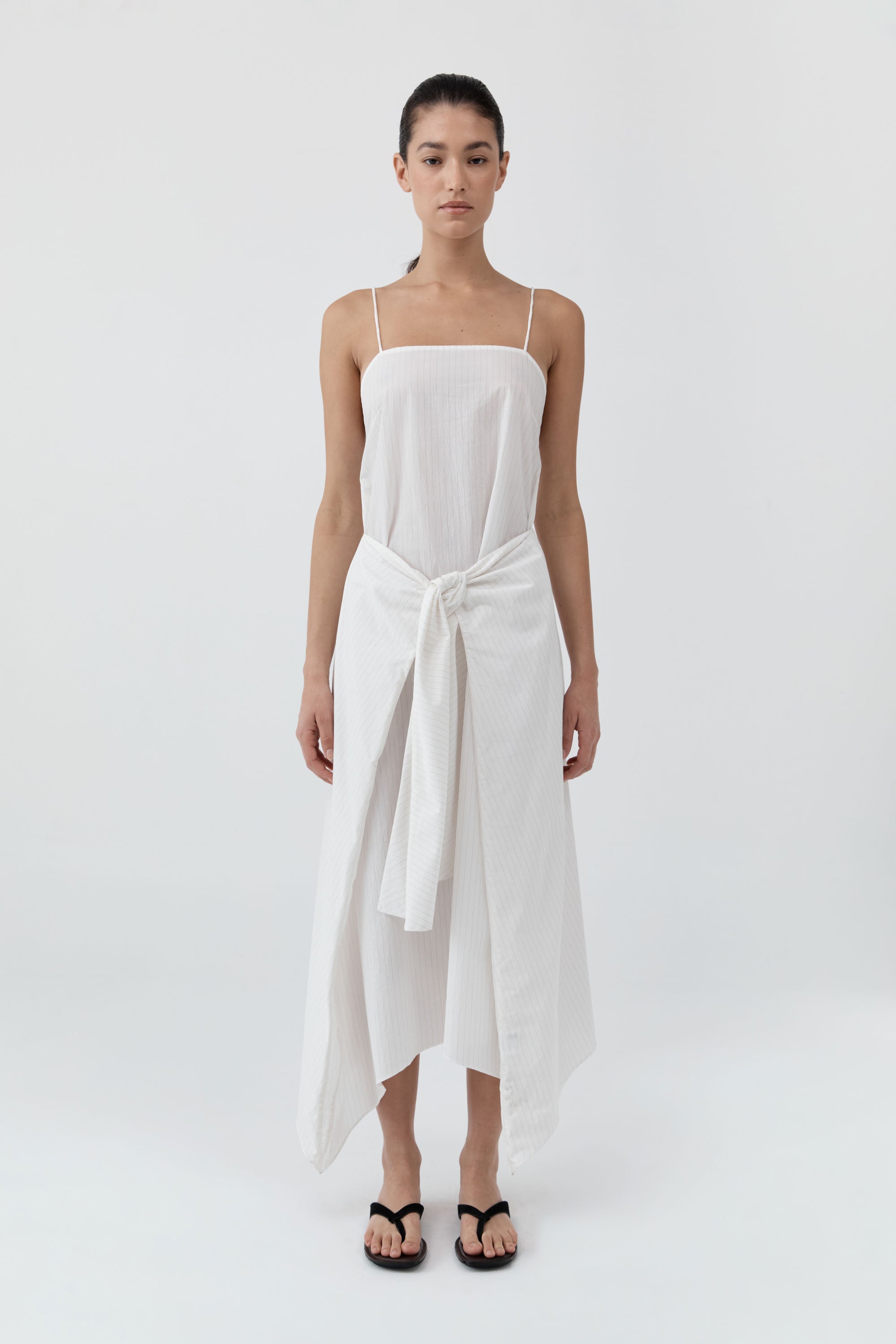 White Pinstripe Relaxed Cocoon Dress