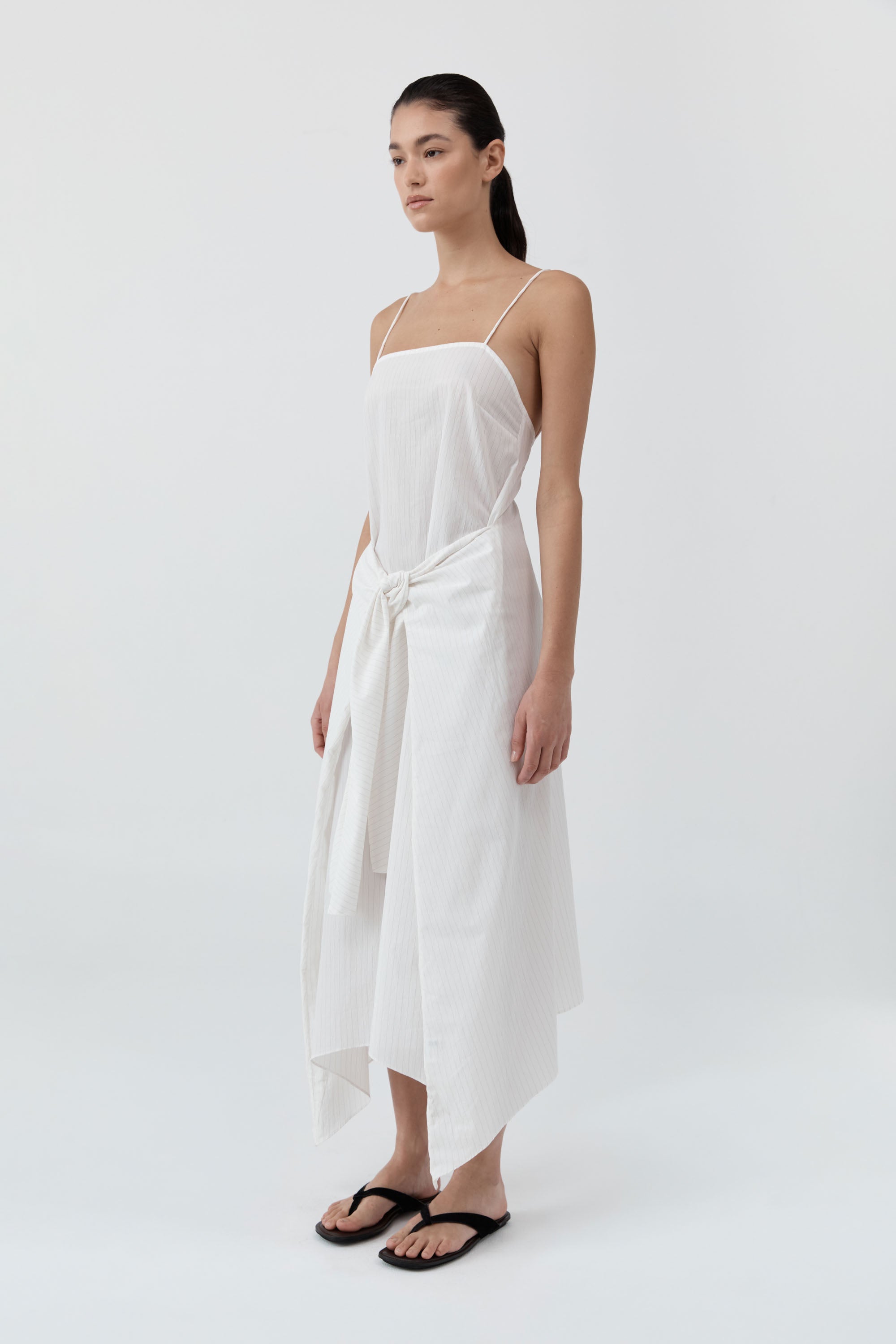 White Pinstripe Relaxed Cocoon Dress