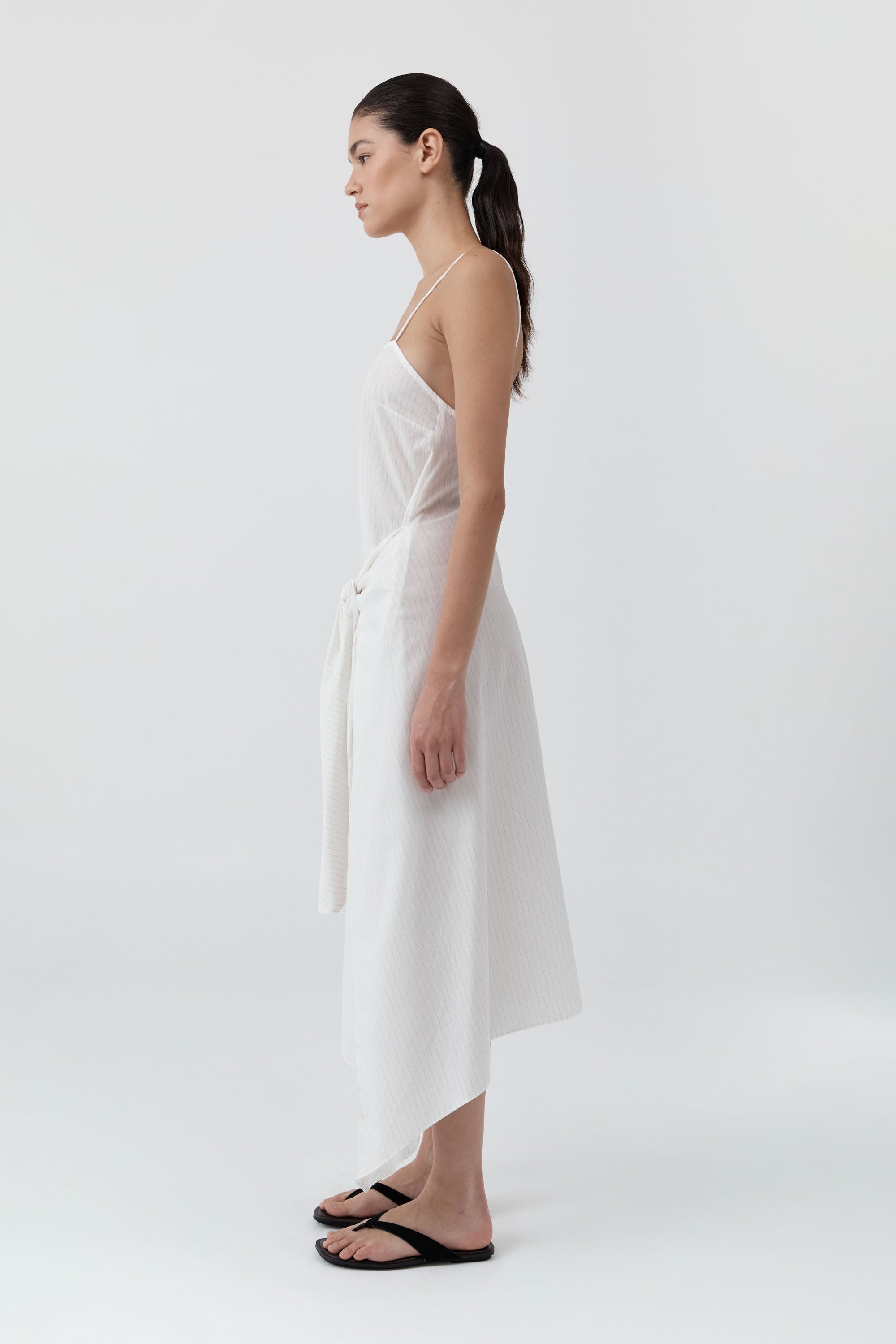 White Pinstripe Relaxed Cocoon Dress