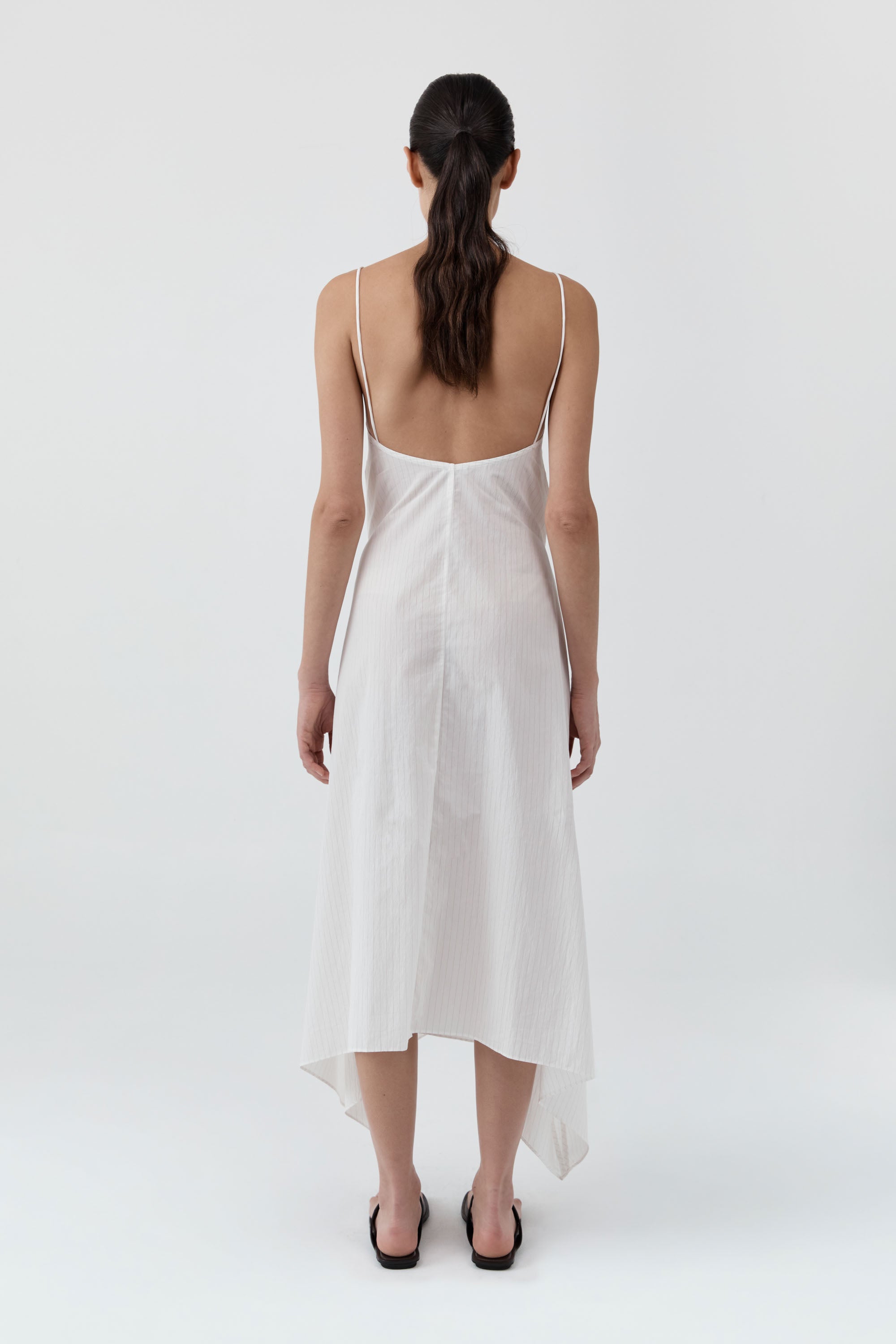 White Pinstripe Relaxed Cocoon Dress