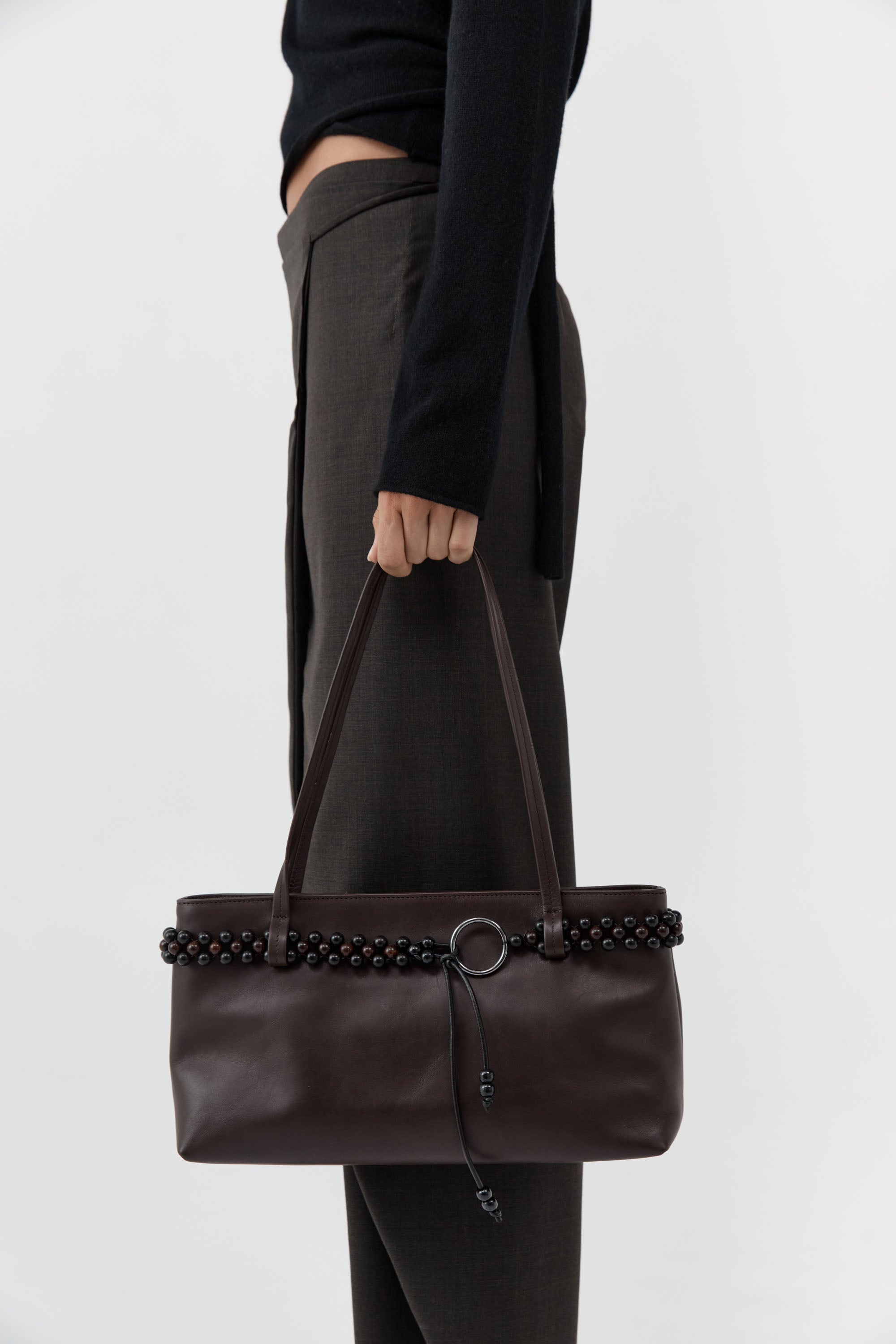 Coffee Bead Belt Detail Bag