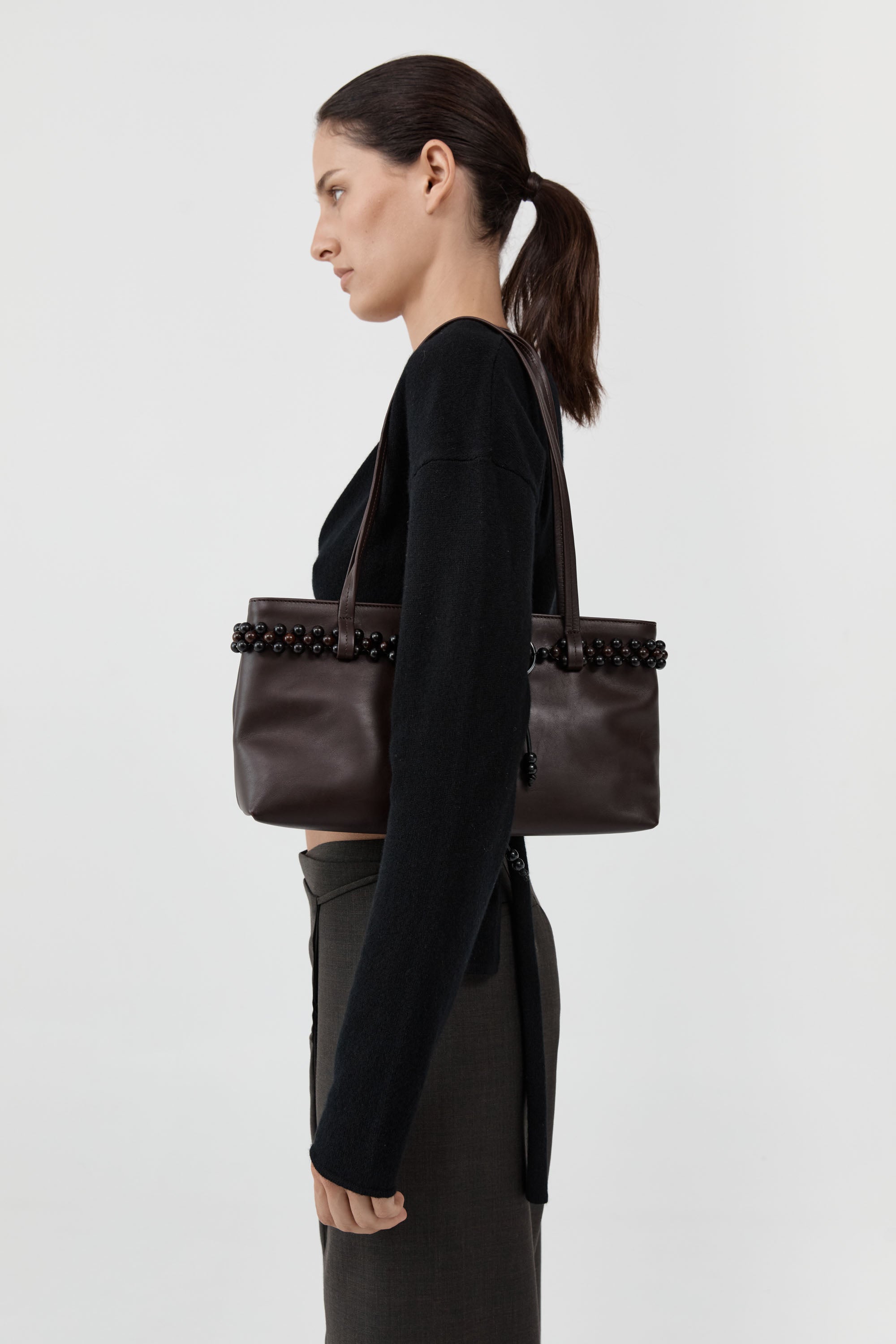 Coffee Bead Belt Detail Bag