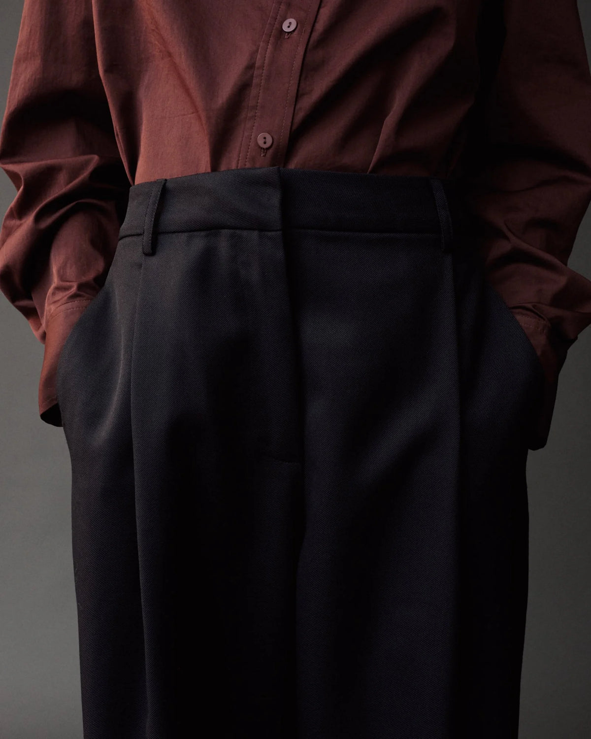 Navy Wool Blend Pleated Tailored Pants