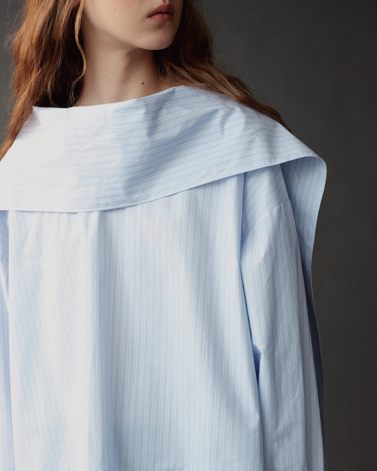 Light Blue Striped Tie Neck Blouse