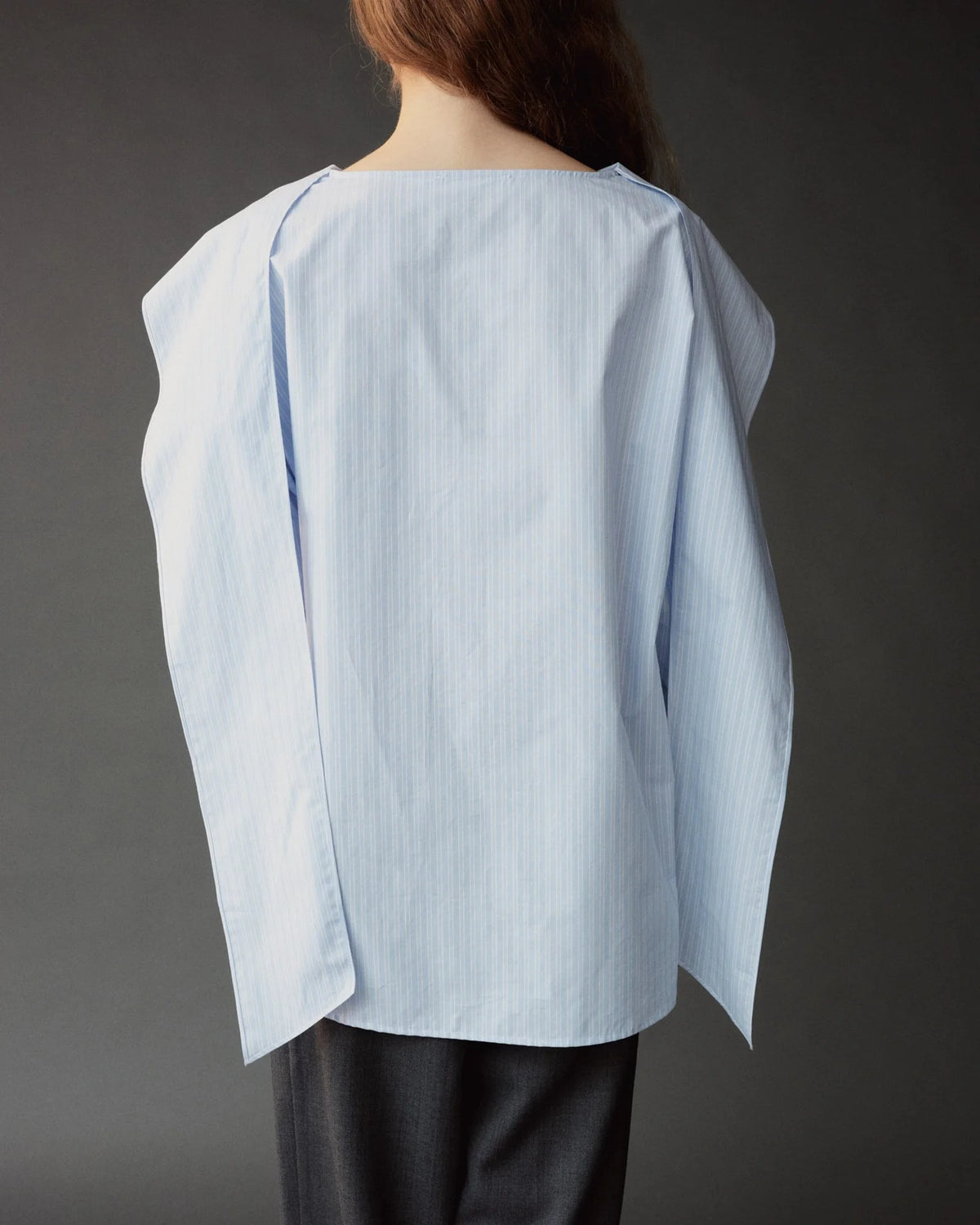 Light Blue Striped Tie Neck Blouse