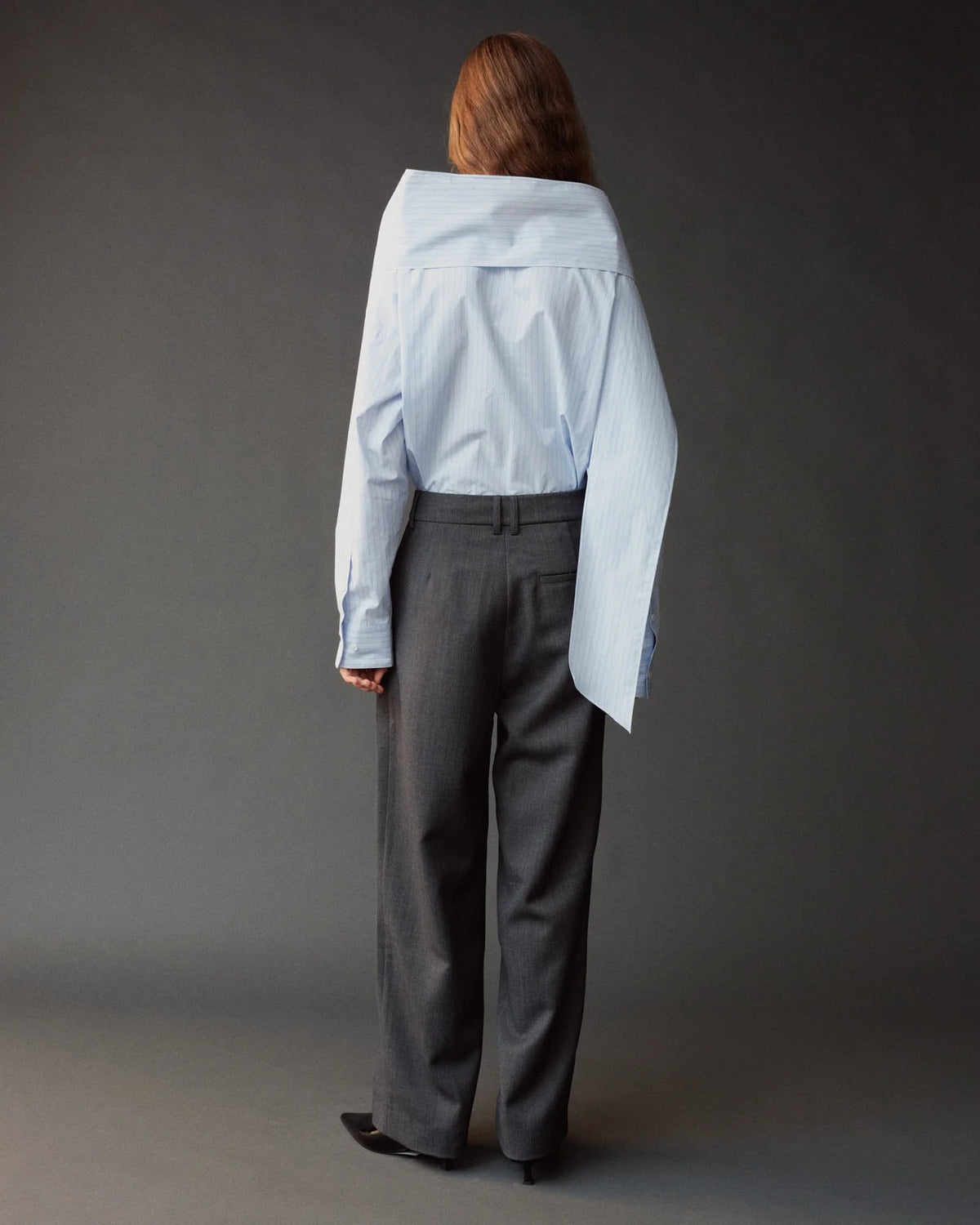 Light Blue Striped Tie Neck Blouse