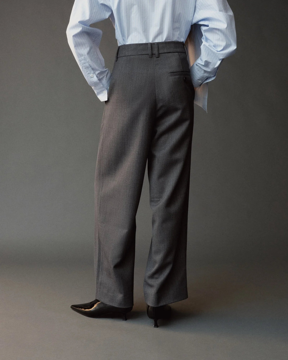 Charcoal Wool Blend Pleated Tailored Pants