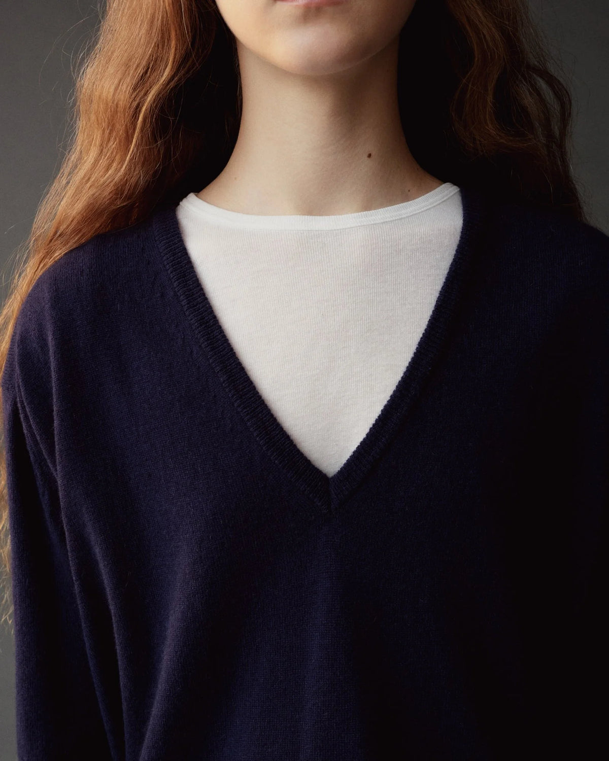 Navy Cashmere Blend V-Neck Knit