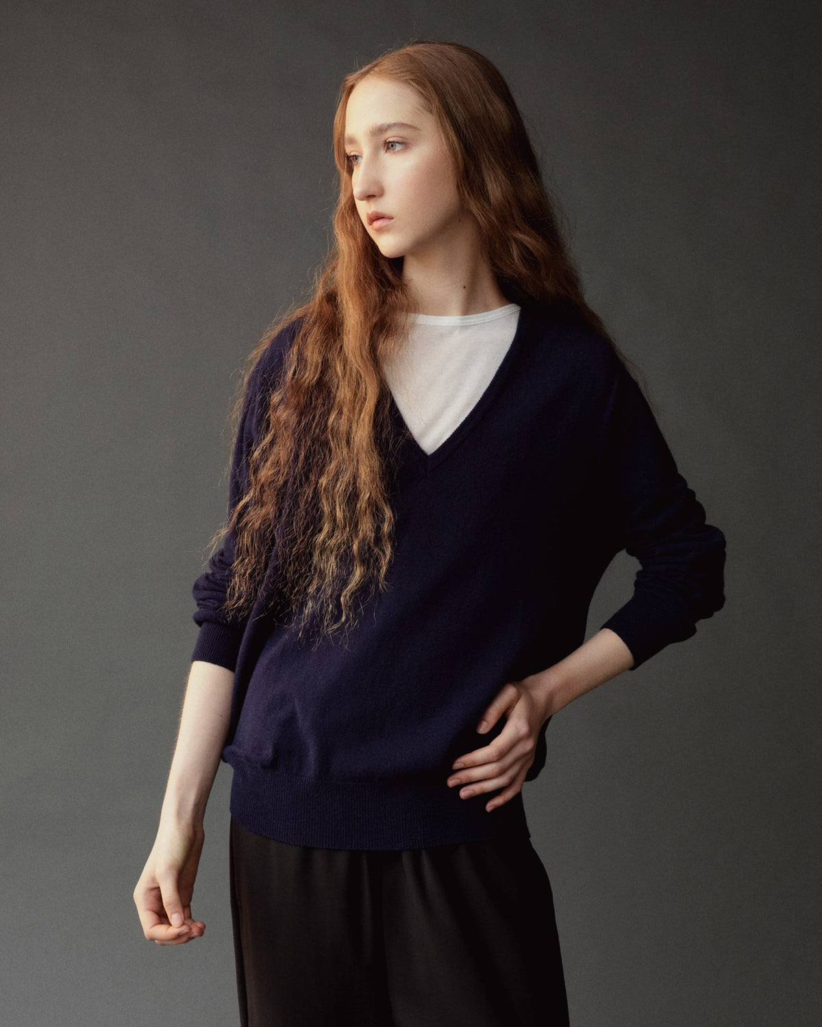 Navy Cashmere Blend V-Neck Knit