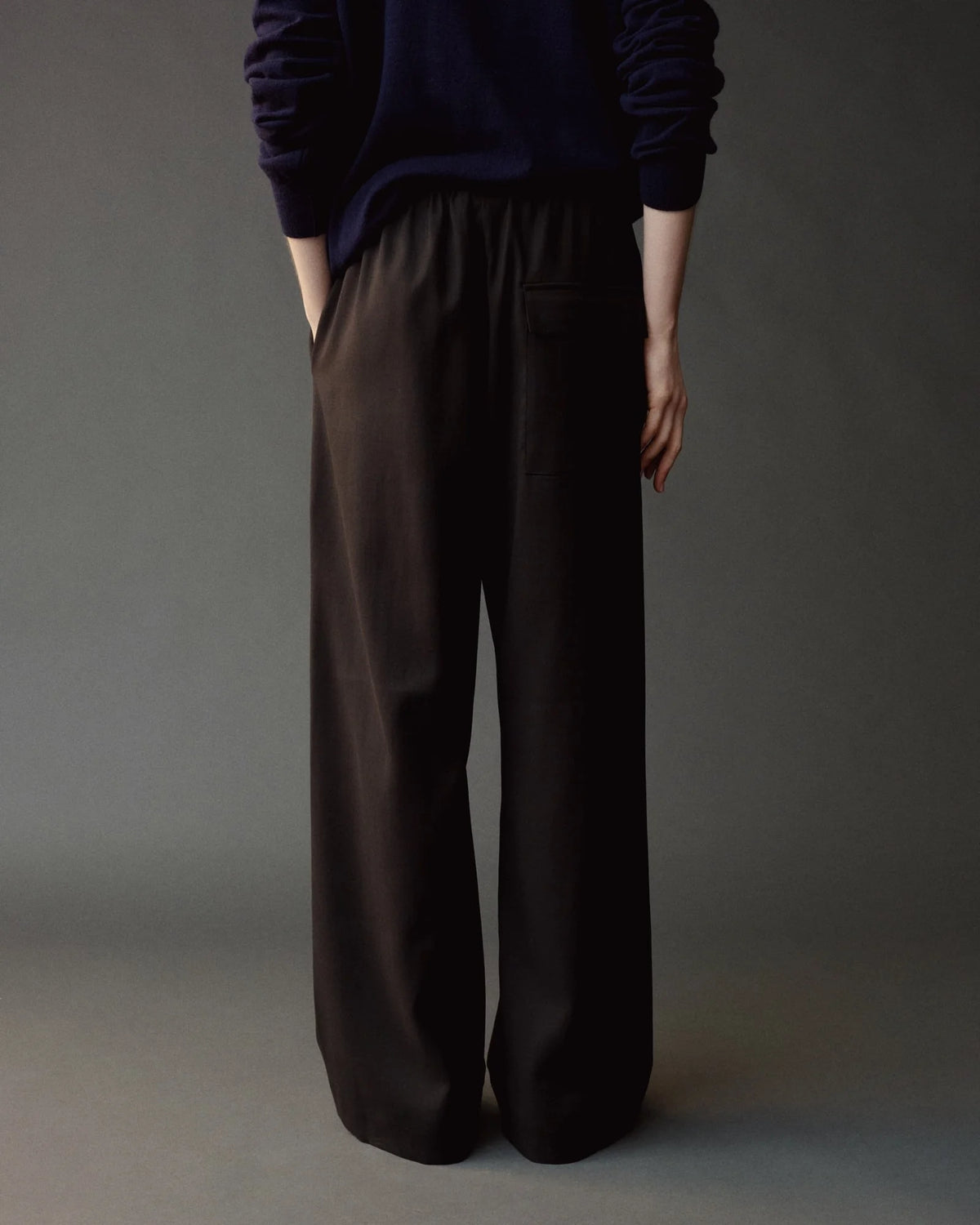Black Wool Blend Drawstring Pants