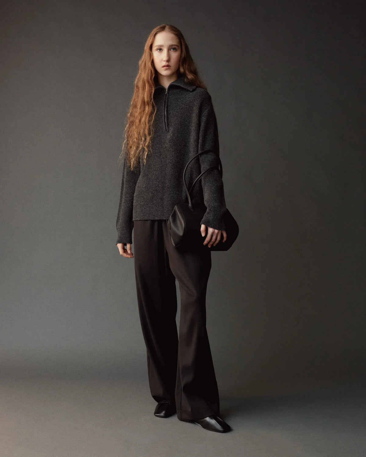 Black Wool Blend Drawstring Pants