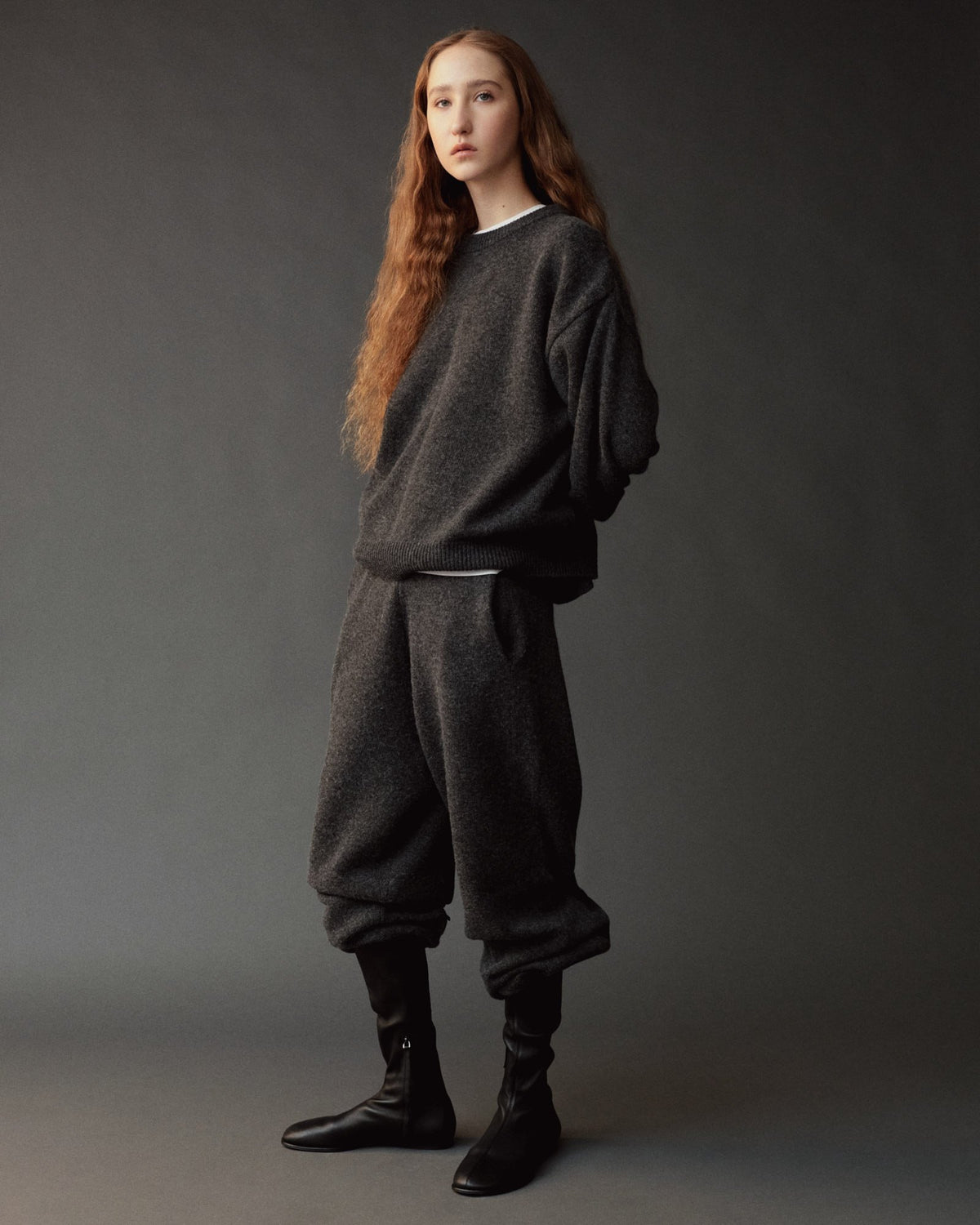 Charcoal Barrel Leg Knit Pants