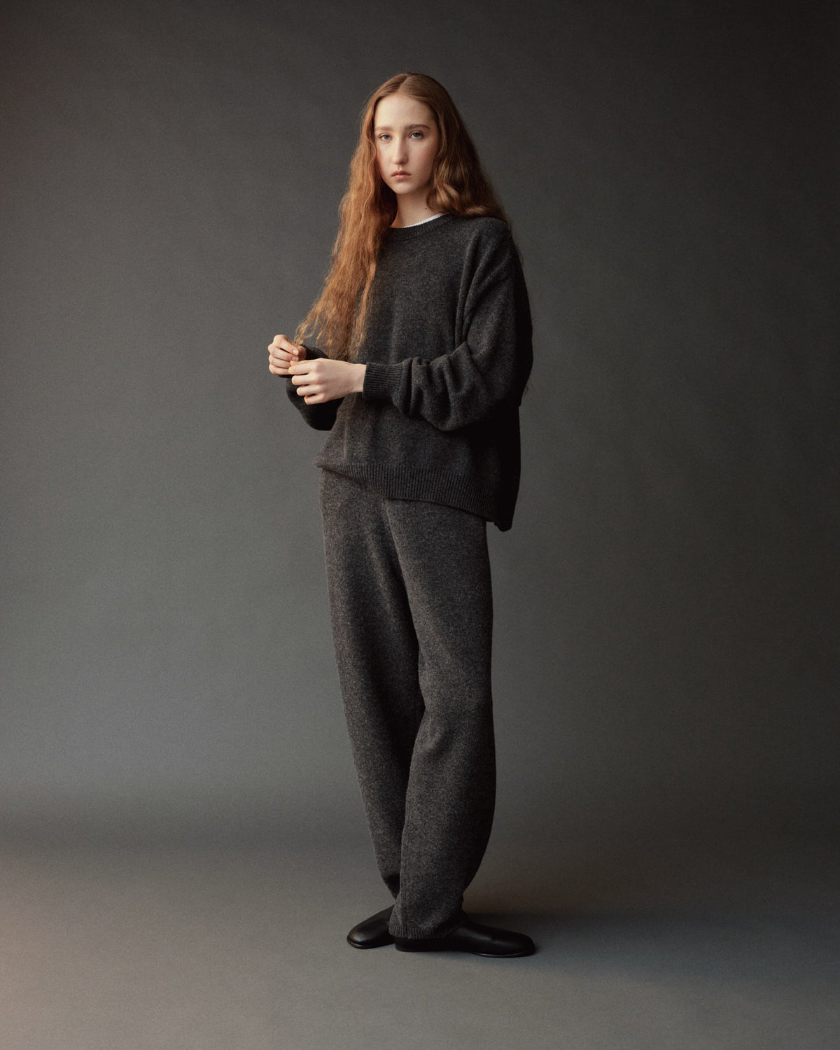 Charcoal Barrel Leg Knit Pants