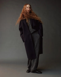 Navy Single-Breasted Handmade Wool Coat