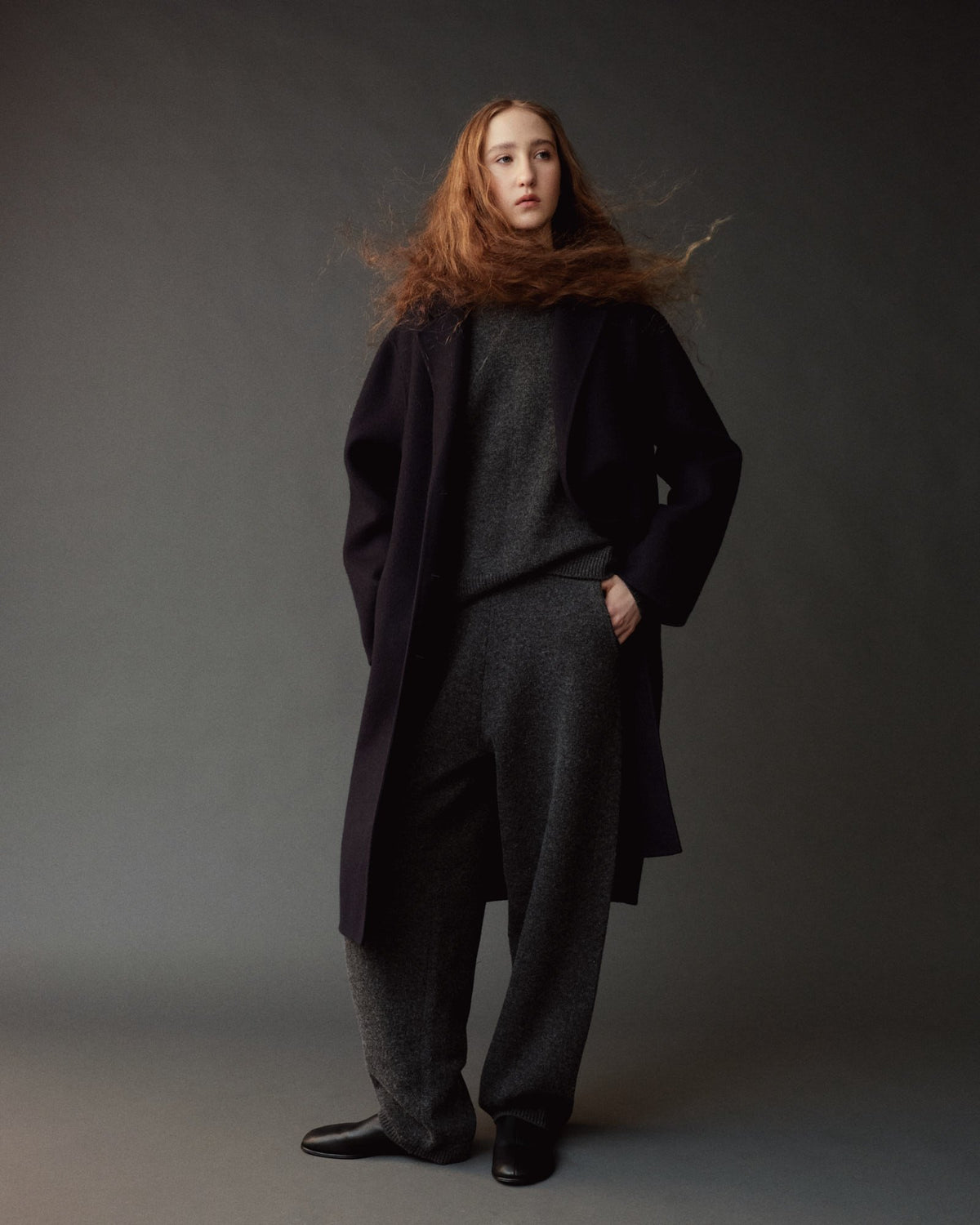 Charcoal Barrel Leg Knit Pants