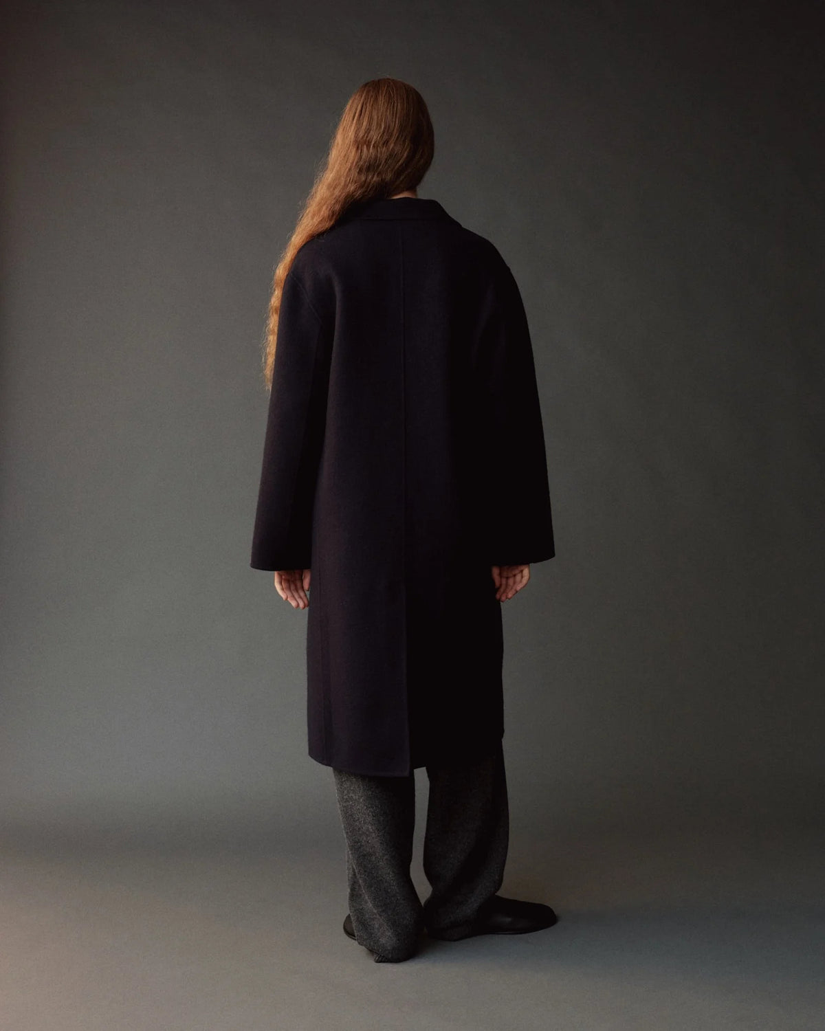 Navy Single-Breasted Handmade Wool Coat