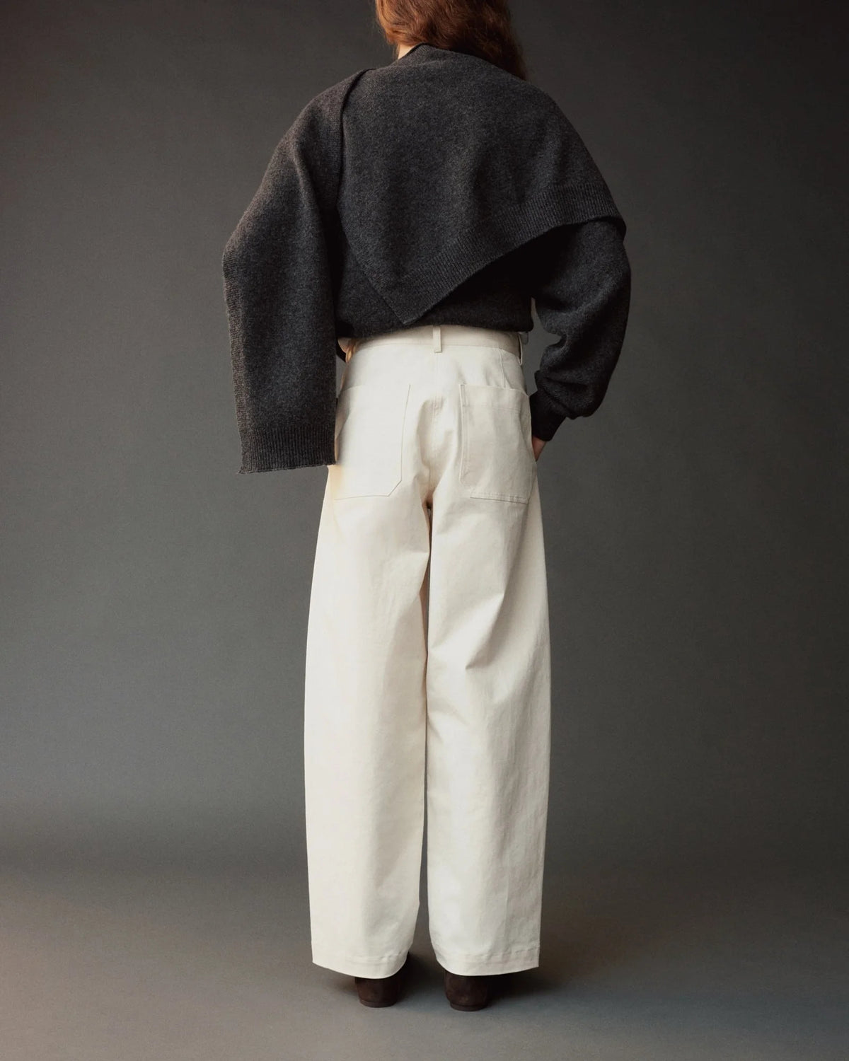 Ivory Cotton Barrel Leg Pants
