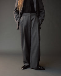Charcoal Wool Blend Pleated Tailored Pants