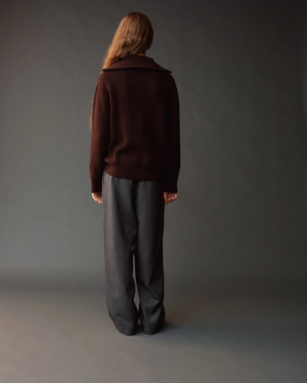 Brown Ribbed Half Zip Sweater