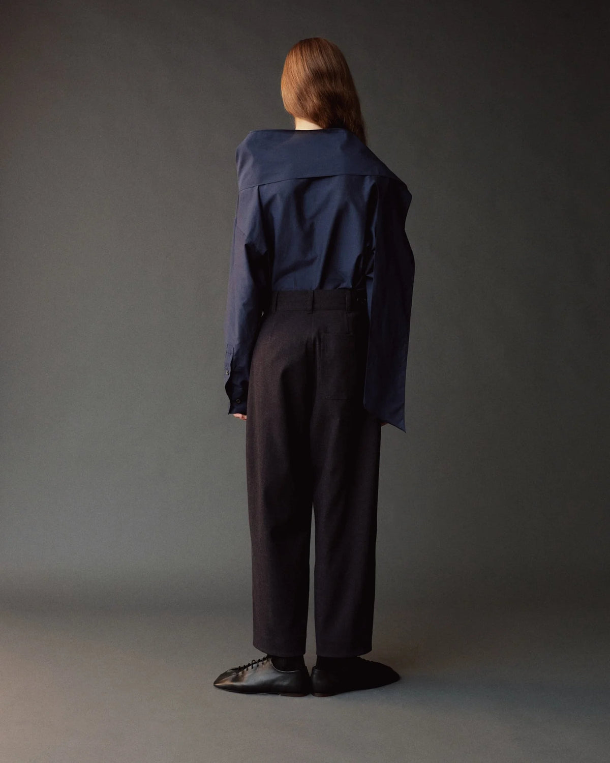 Navy Silk Blend Tie-Neck Blouse