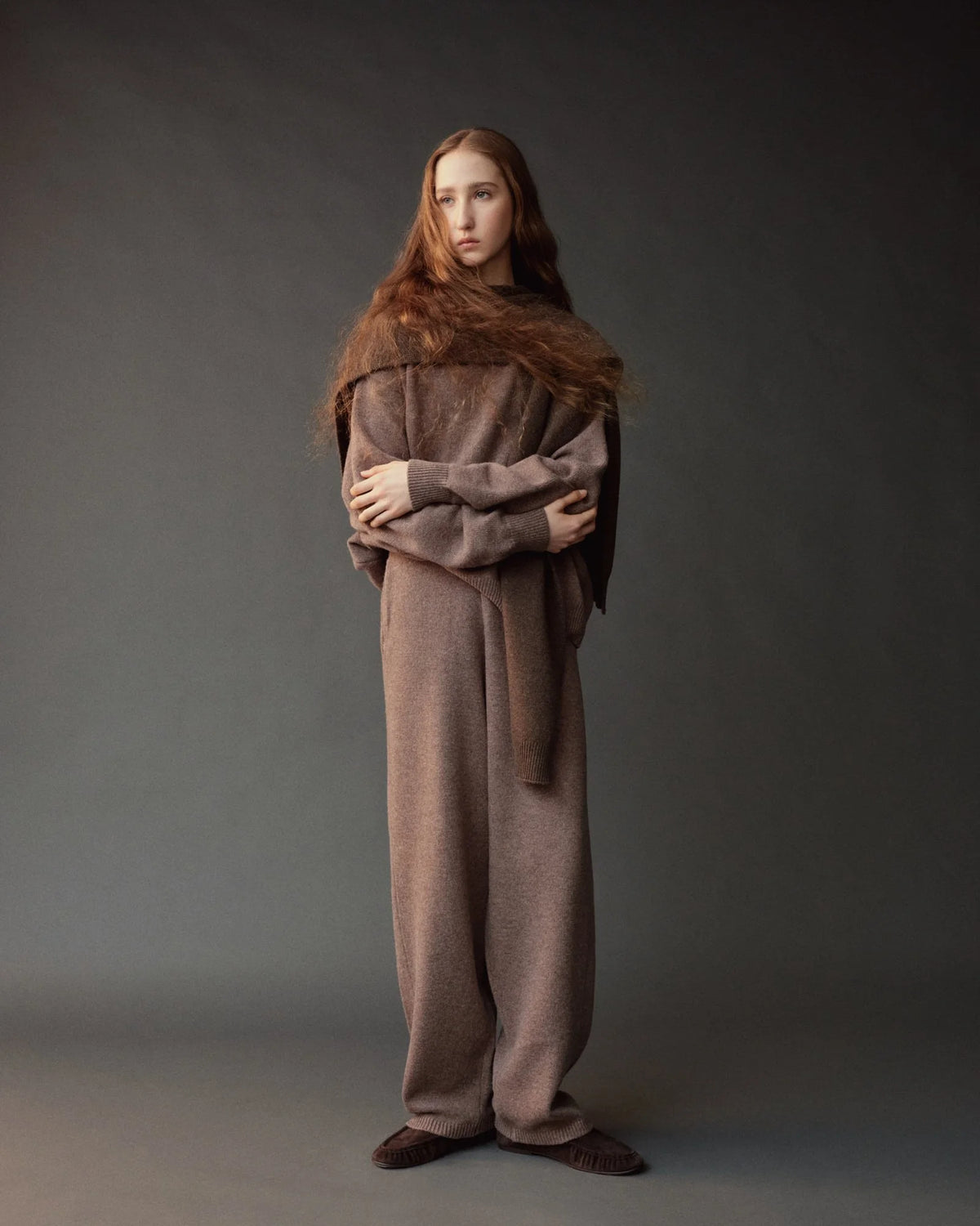Dark Beige Oversized Crew Neck Sweater